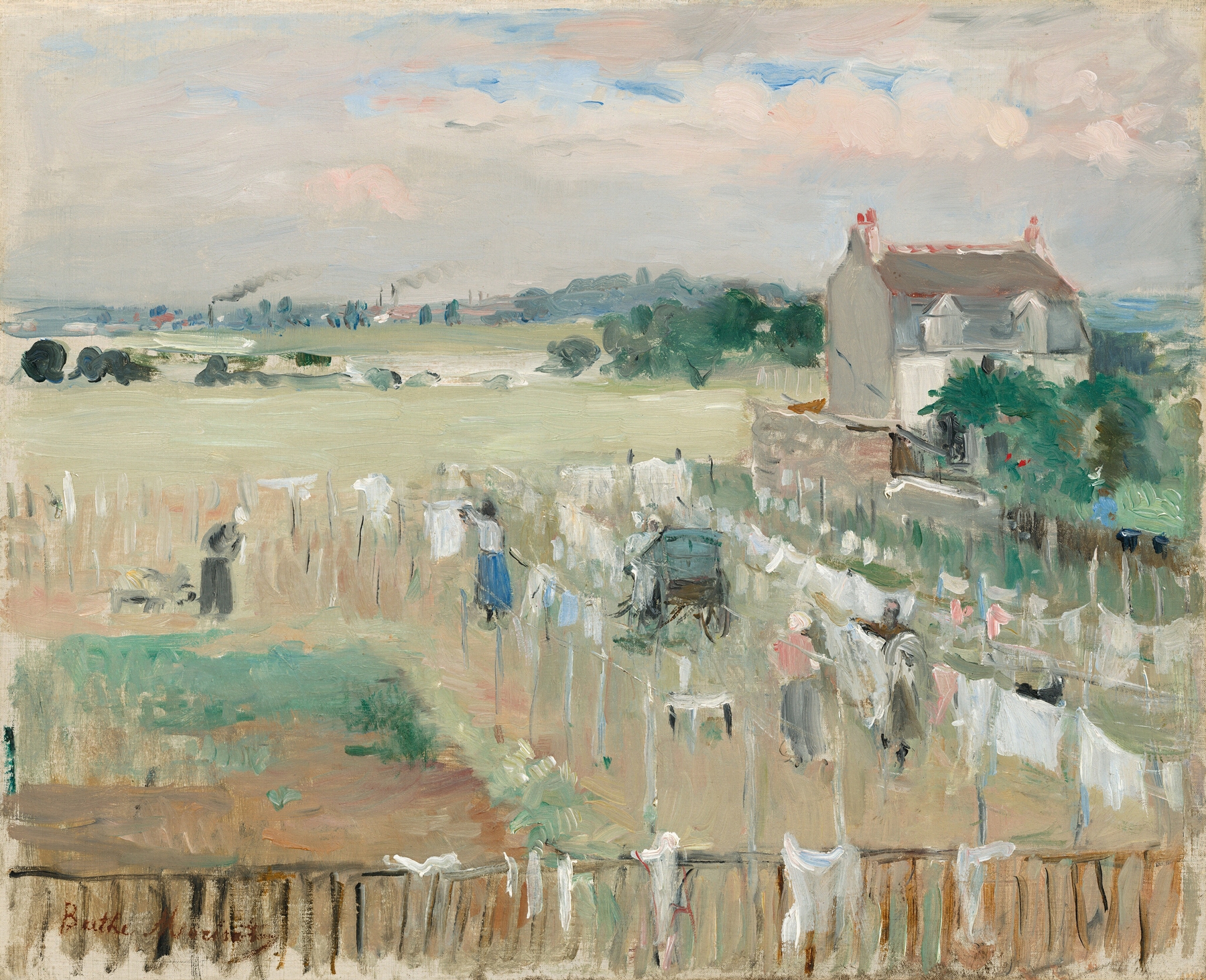 Hanging the Laundry out to Dry, by Berthe Morisot, public domain