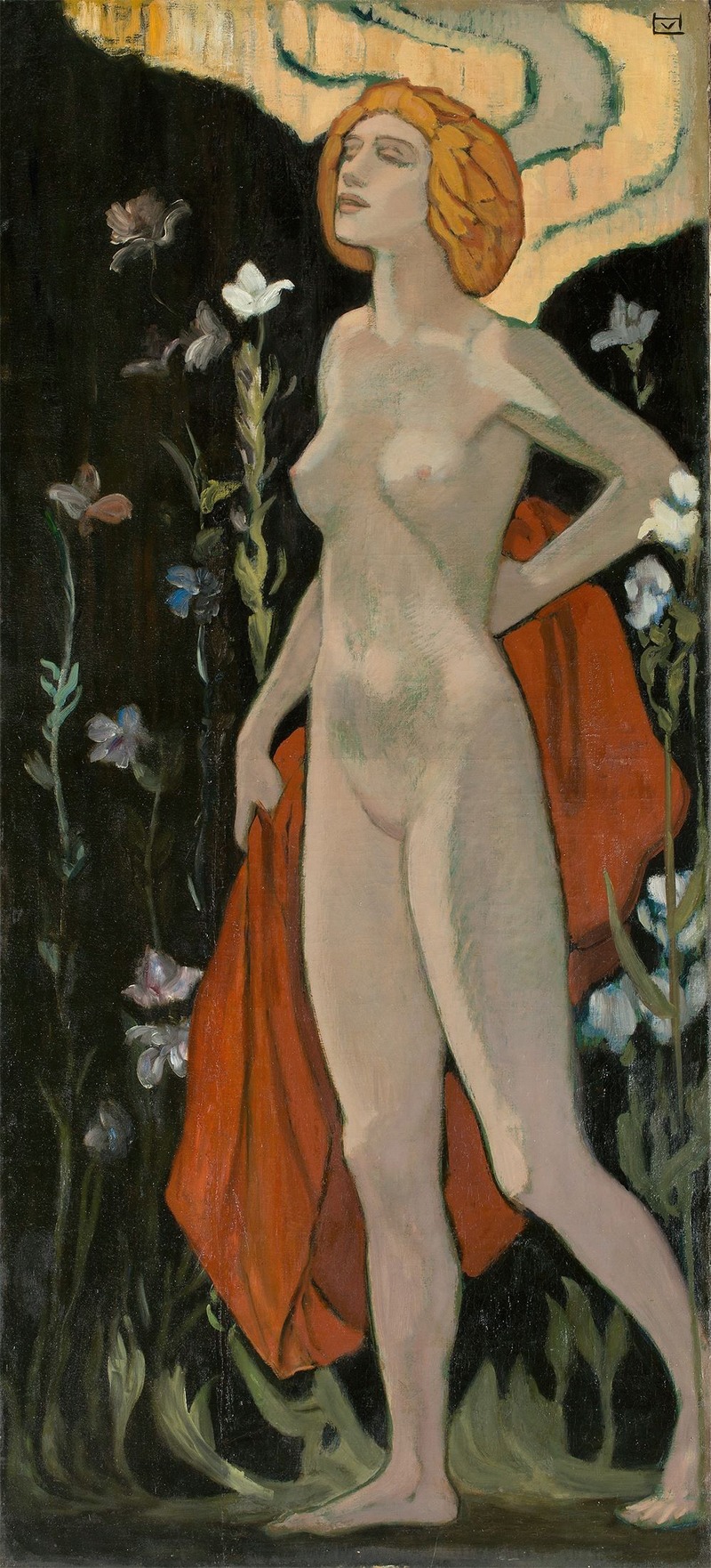 A standing female nude by Ludwig von Hofmann.