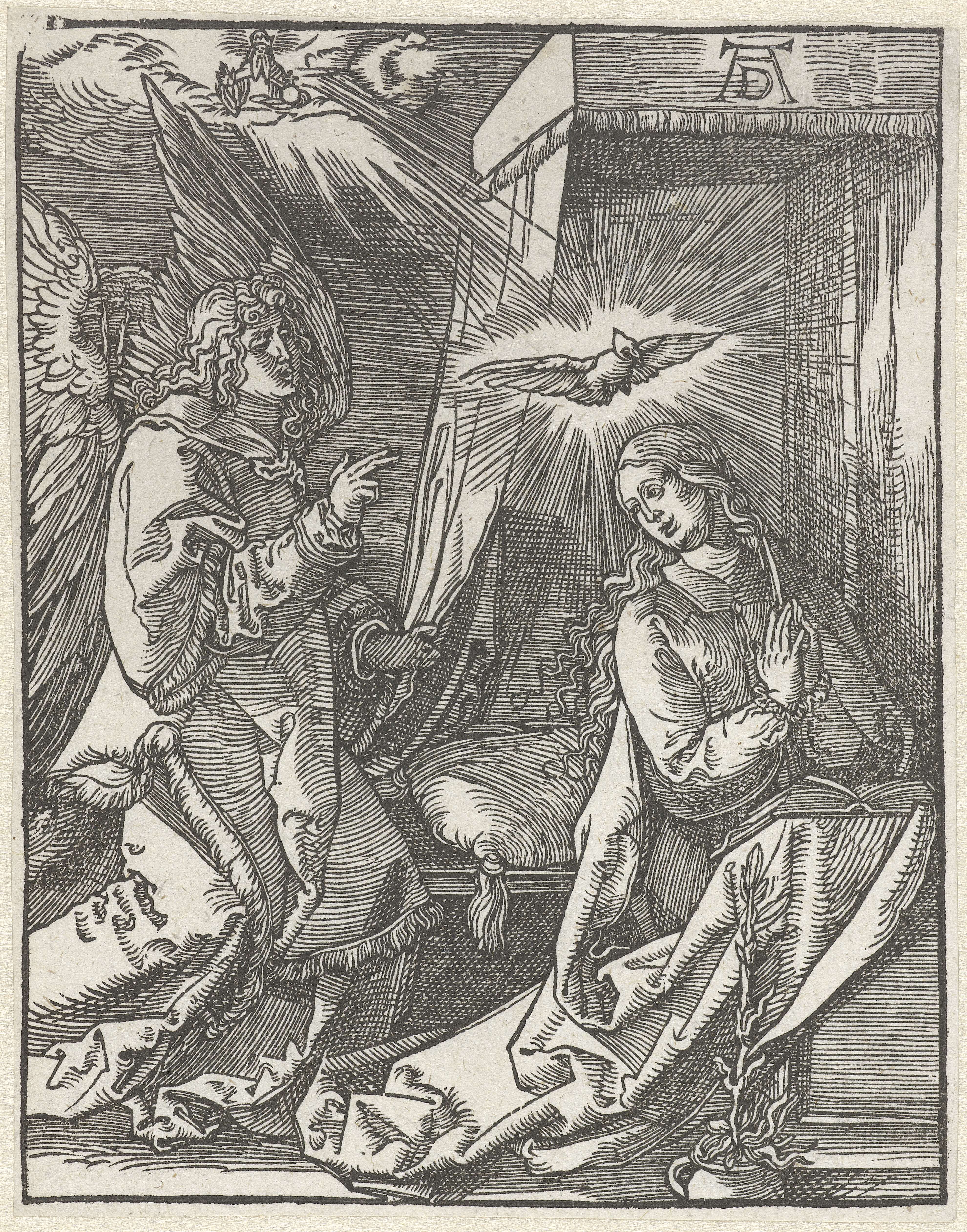 Religious drawing on paper by Johannes Mommard featuring an angel with wings and divine light.