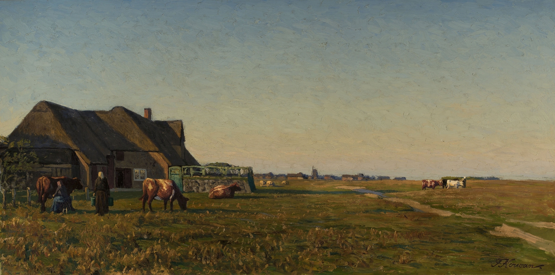 Landscape with a farmyard, oil on canvas by Franz Korwan