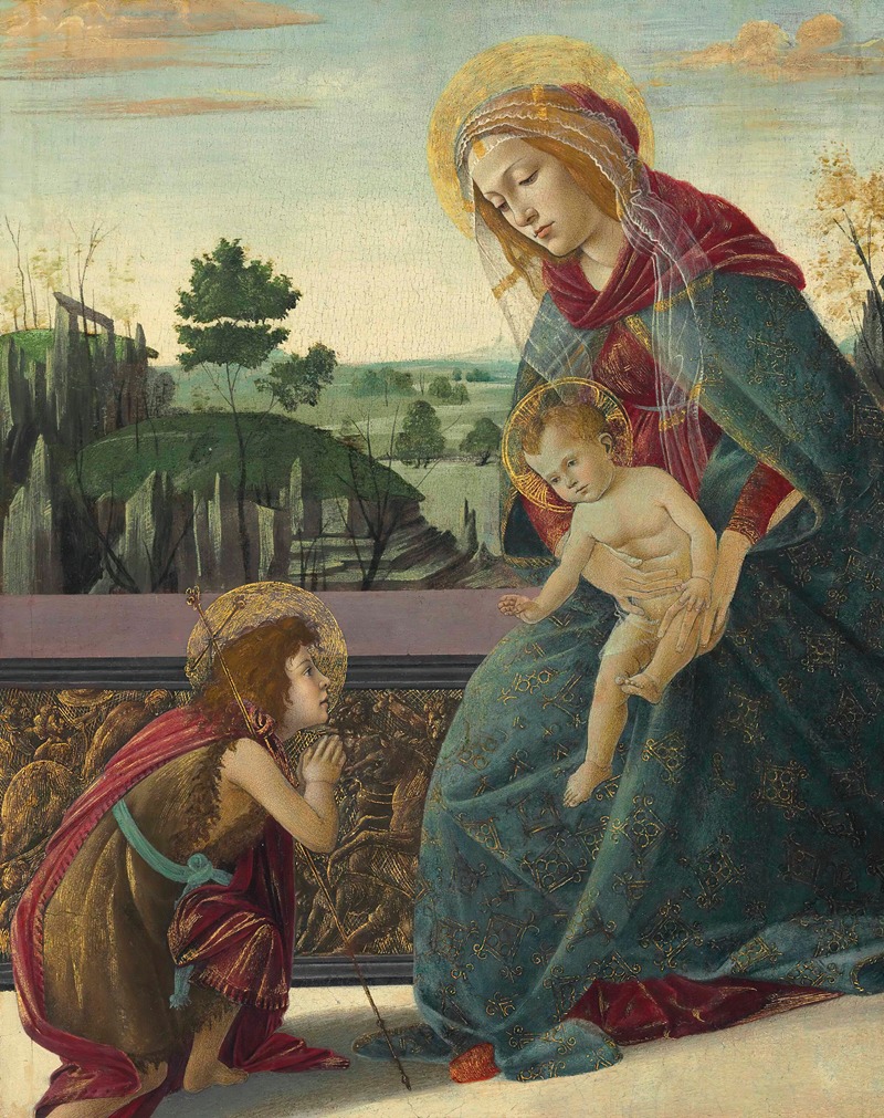 Sandro Botticelli's Madonna and Child with Young Saint John the Baptist features vibrant colors and delicate figures.