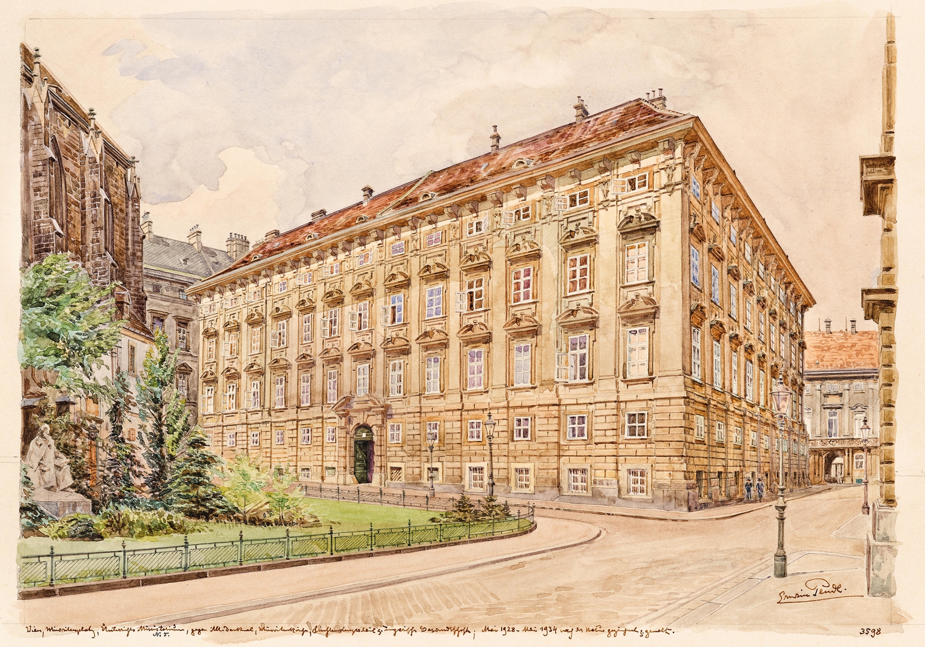 The Ministry of Education on Minoritenplatz, oil on canvas by Erwin Pendl