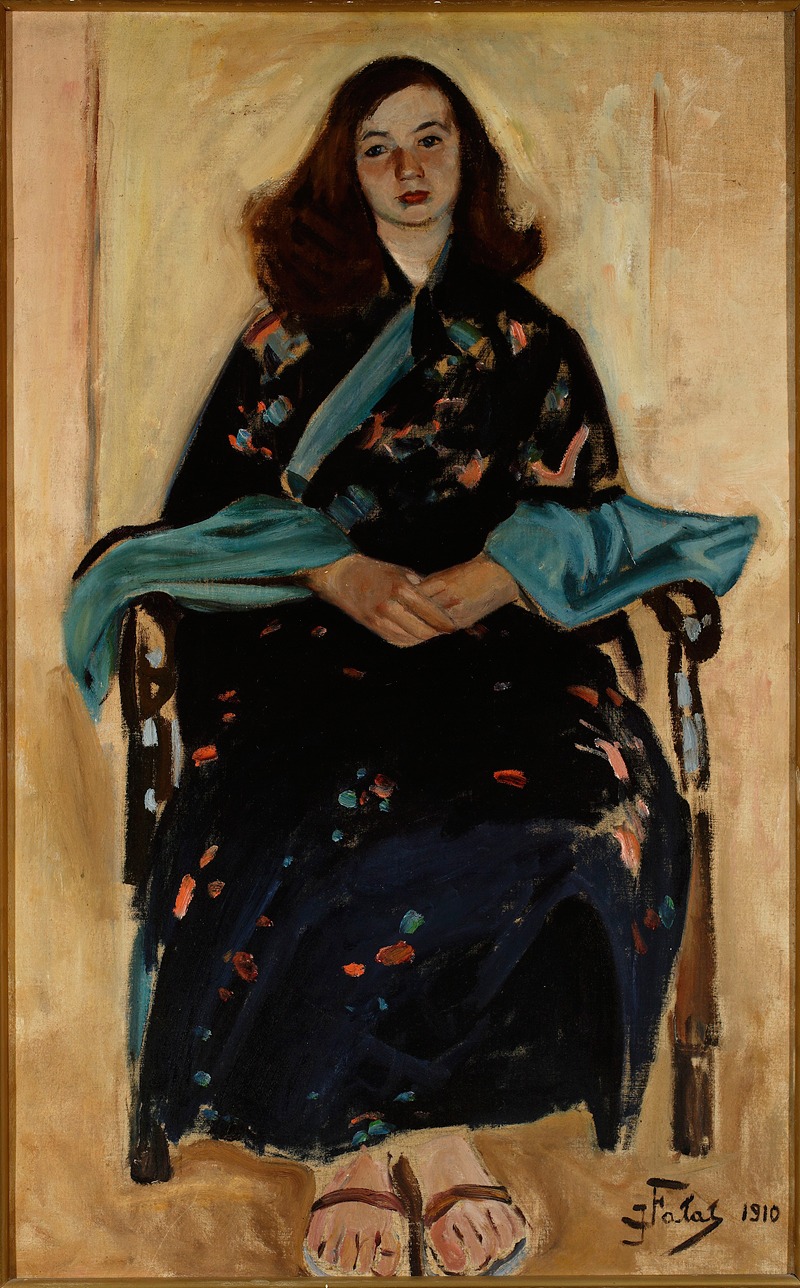A portrait of a woman in a kimono by Julian Falat.