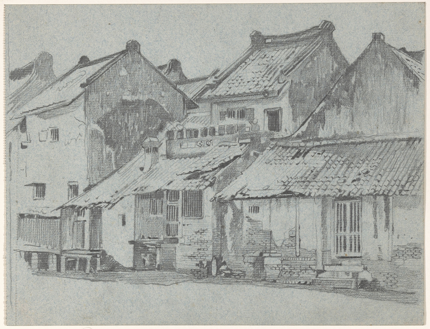 Landscape with houses along a river, oil painting by Willem Witsen