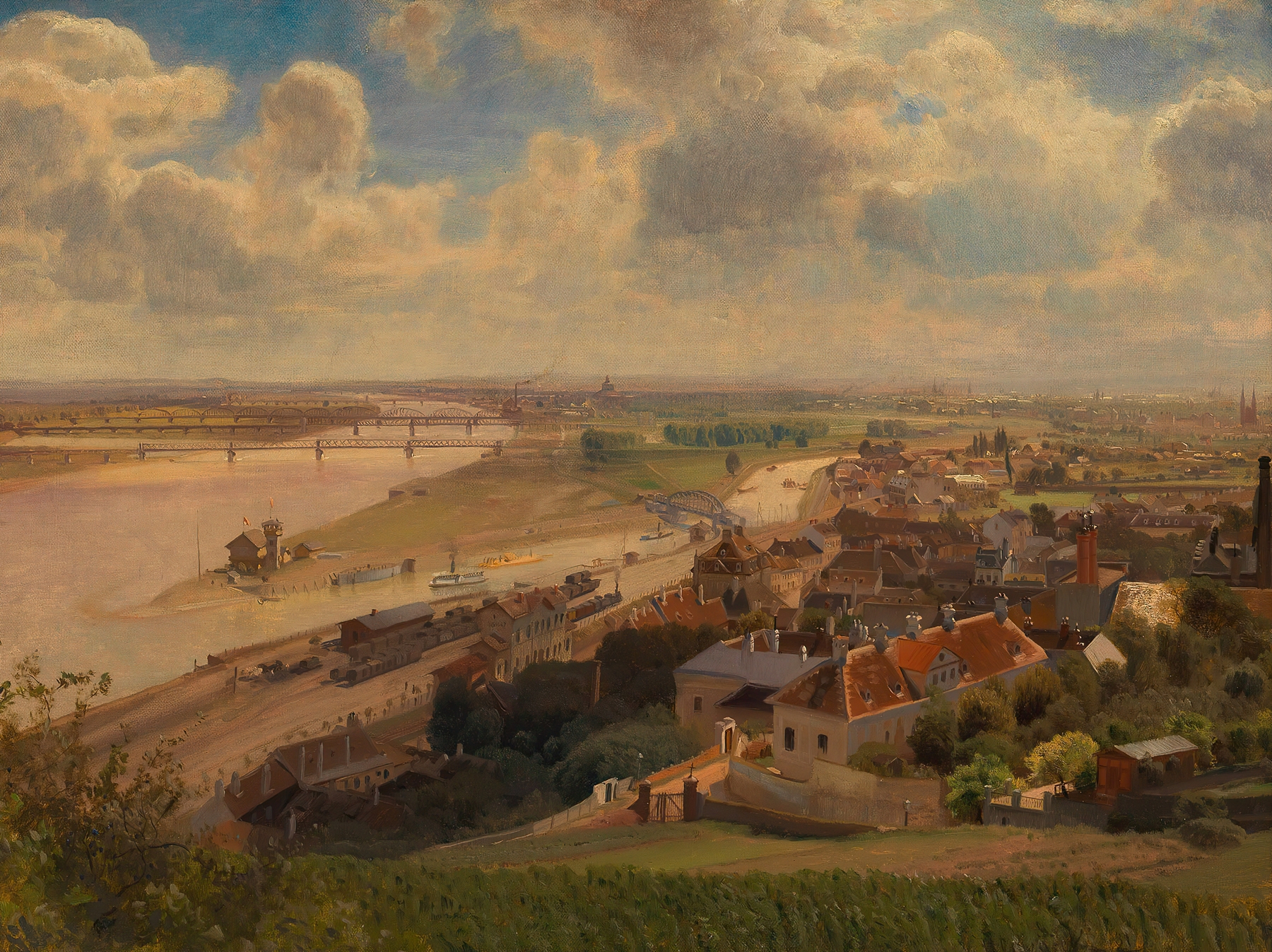 Ansicht der Stadt Wien und der regulierten Donau von Nussdorf aus, by Anton Hlavacek, public domain