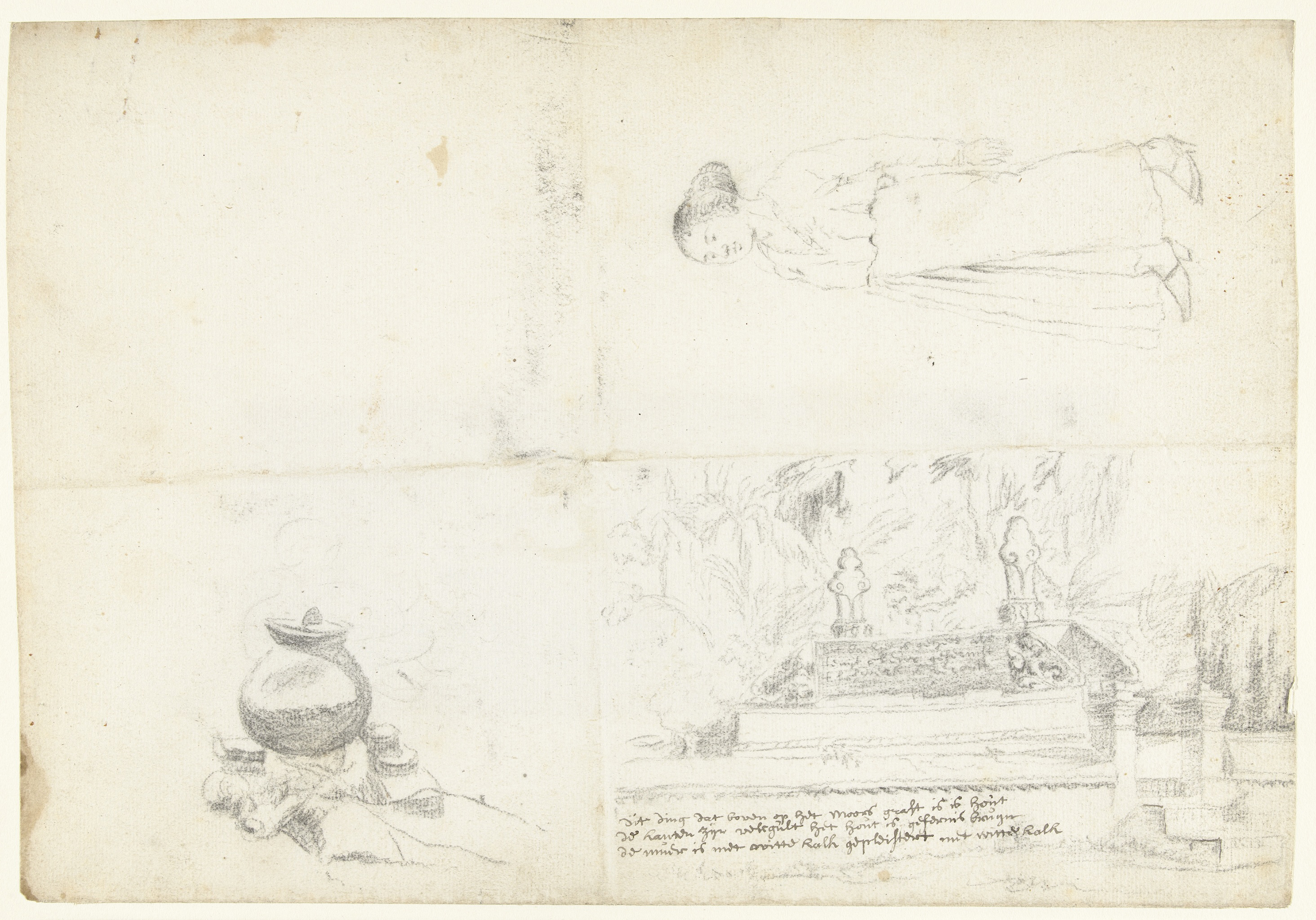 Drawing by Wouter Schouten depicting a figure and grave in charcoal