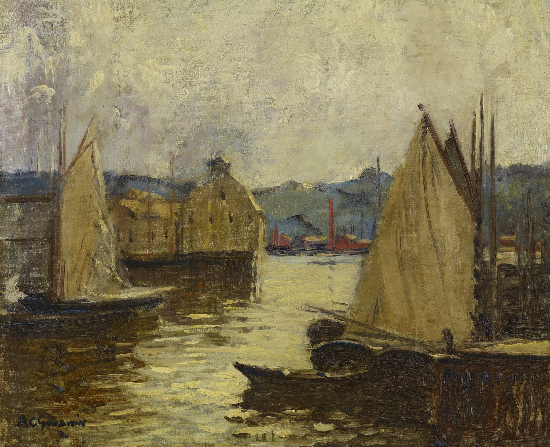 Gloucester Harbor by Arthur Clifton Goodwin, impressionism, depicting boats on water