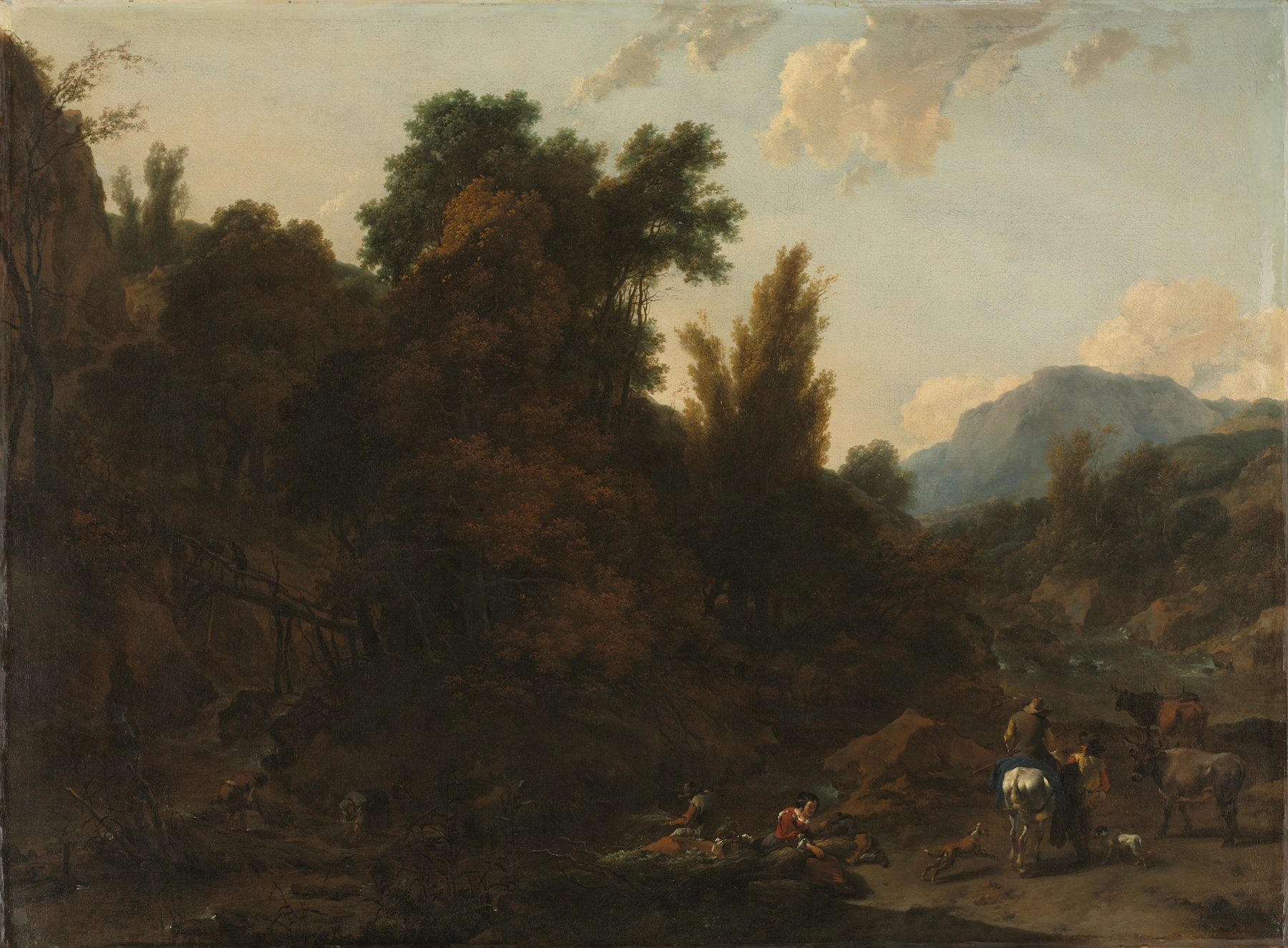 Genre scene of gatherers in motion, oil painting by Nicolaes Pietersz Berchem
