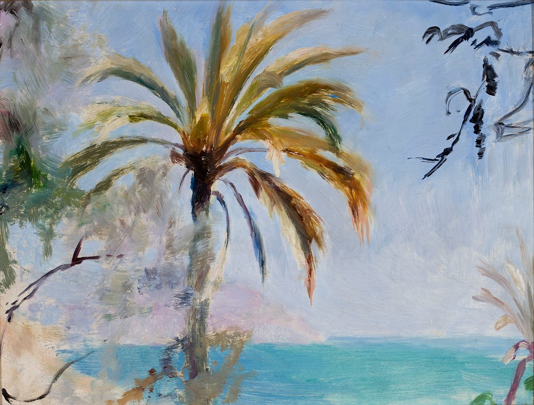 A vibrant landscape painting depicting a lush garden in Bordighera.