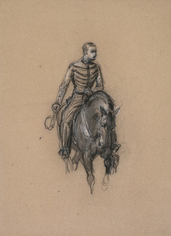 A soldier on horseback depicted in a detailed historical context.