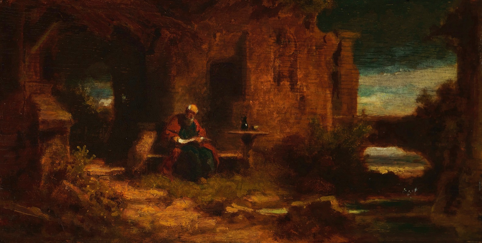 A hermit in twilight, reflecting solitude and nature.