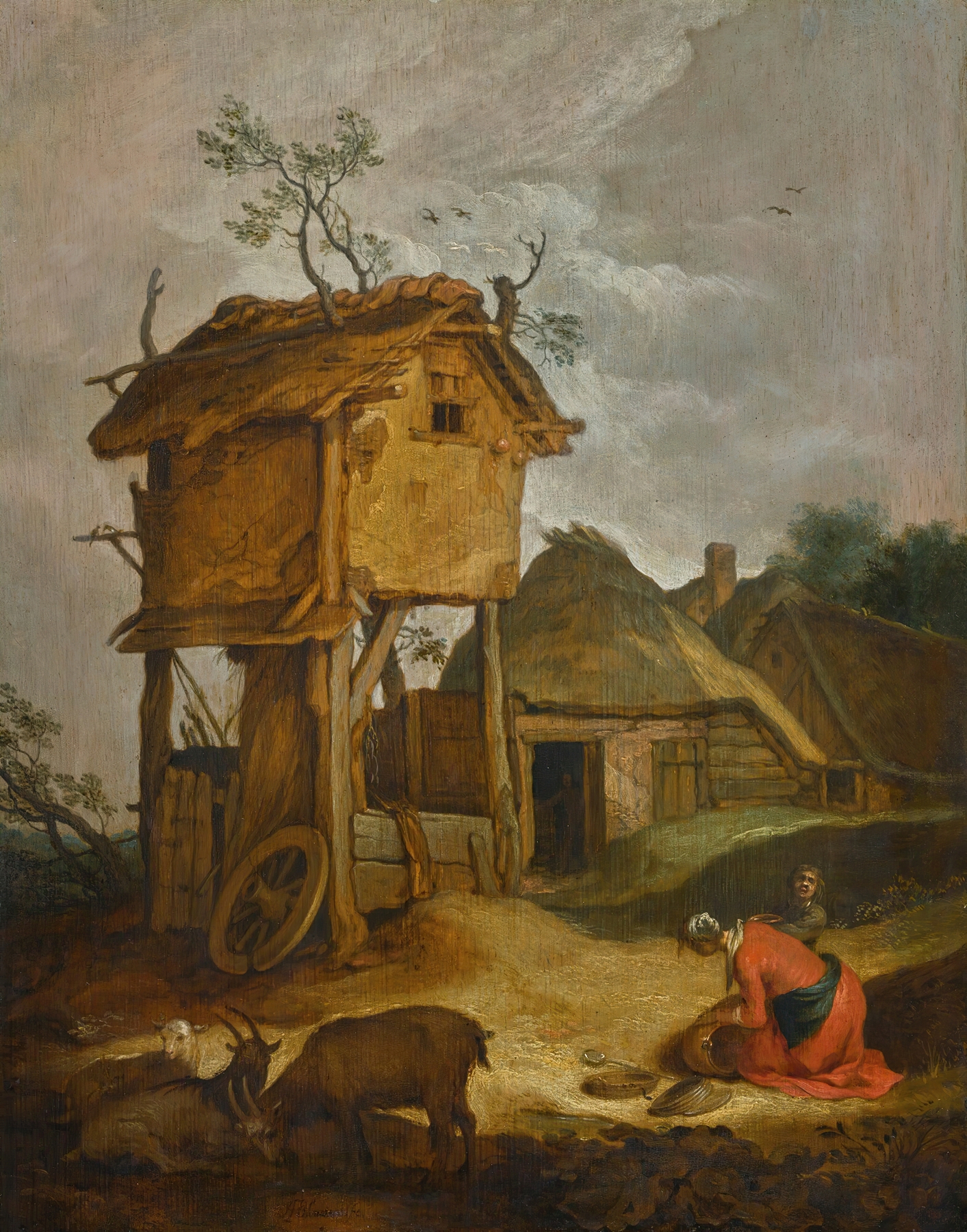 Farmyard with dovecote, by Abraham Bloemaert, public domain