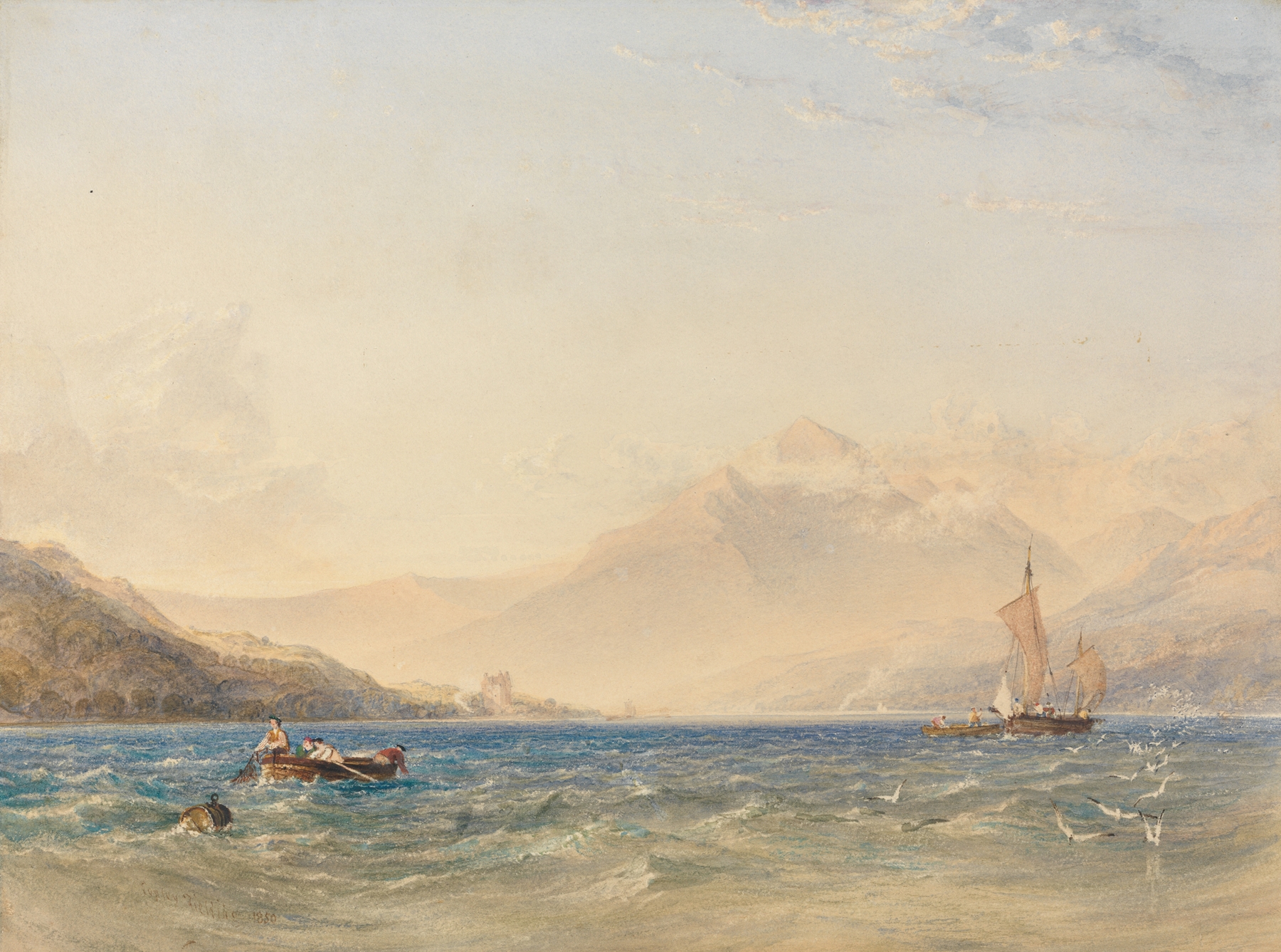 Landscape of The Head of Loch Fyne with Dindarra Castle by Copley Fielding, oil painting