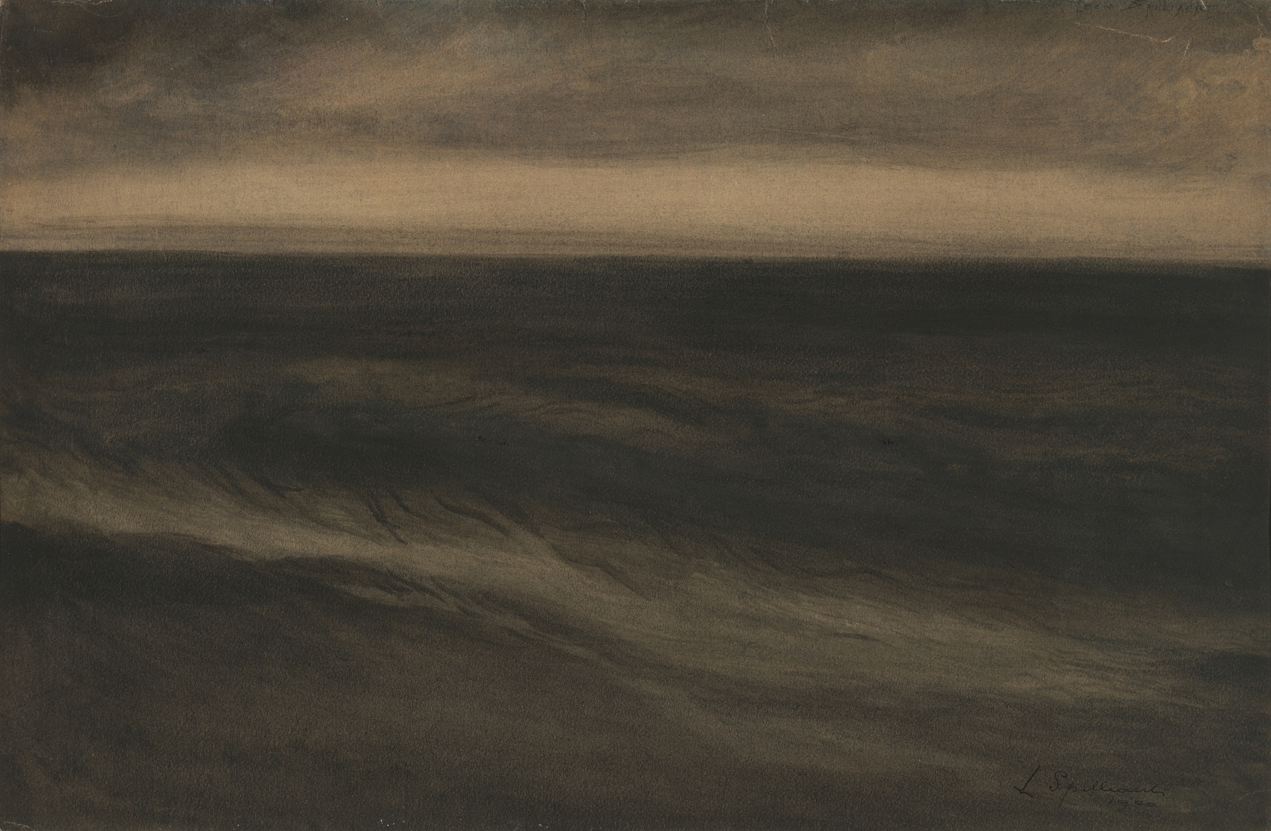 Zwarte marine by Léon Spilliaert, oil painting depicting a turbulent sea with contrasting light and dark.