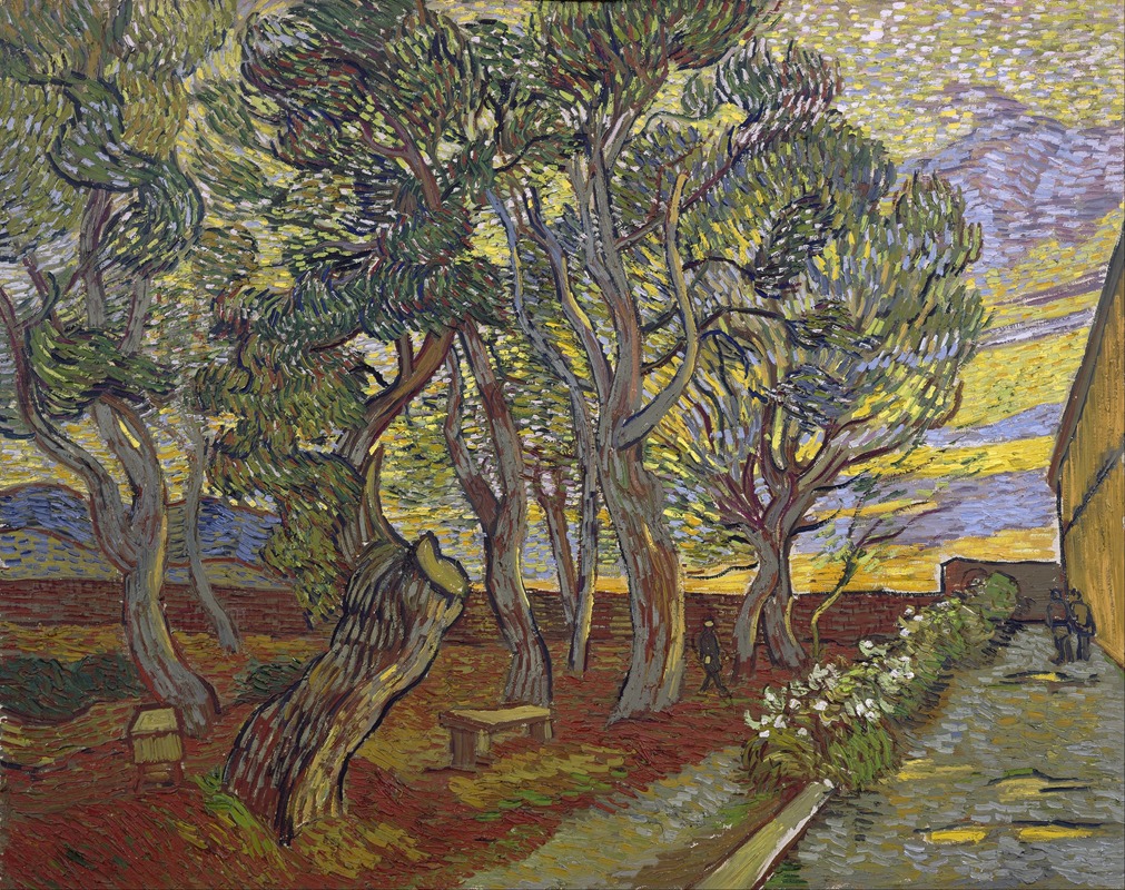 Vincent van Gogh's 'The garden of Saint Paul’s Hospital' showcases vibrant colors and expressive brushwork.