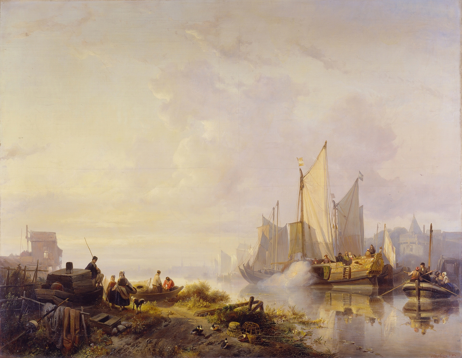 River Scene by Wijnand Nuijen, oil painting depicting a tranquil river with lush foliage.