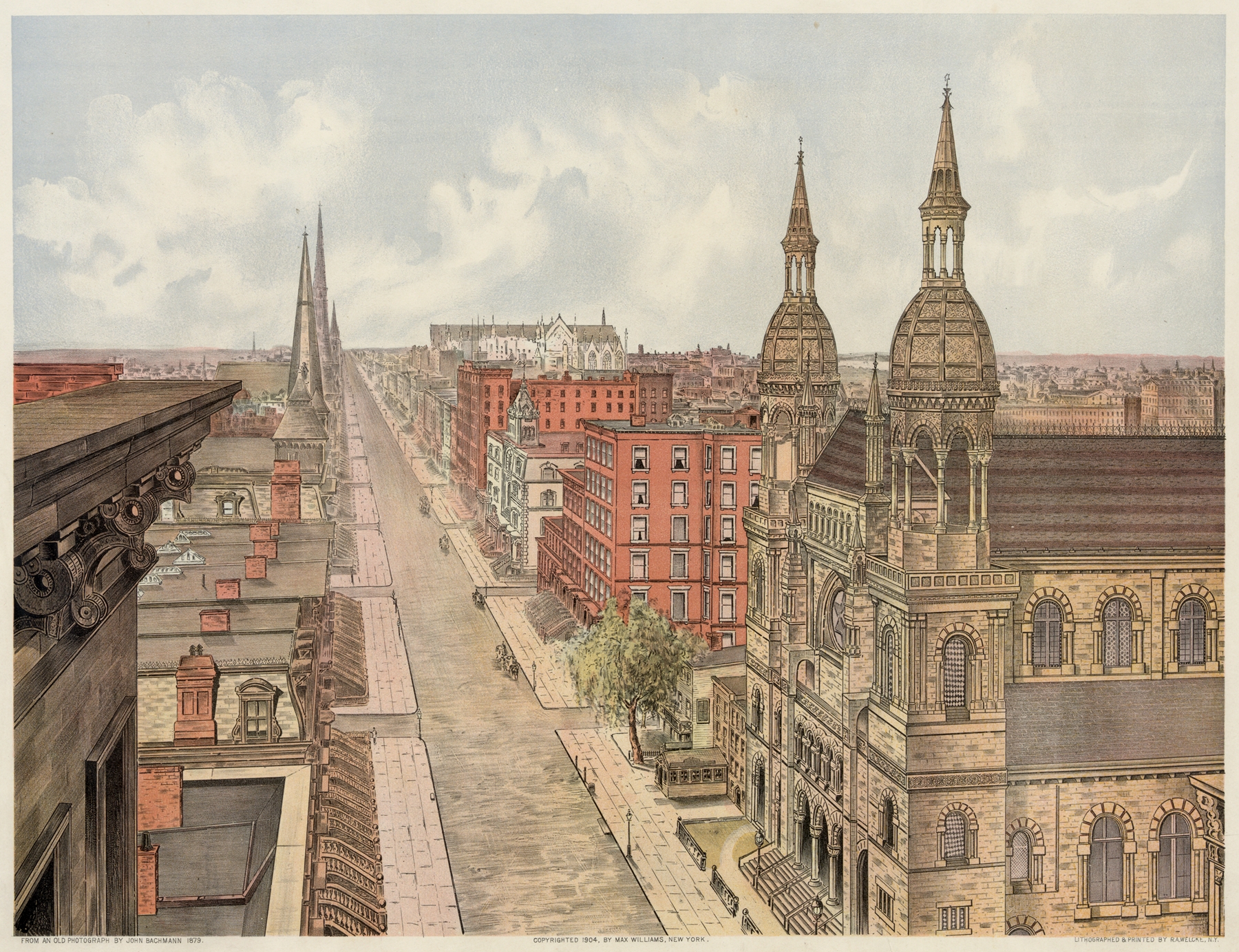 Urban scene depicting street life and architecture, Modernism by Unknown Artist
