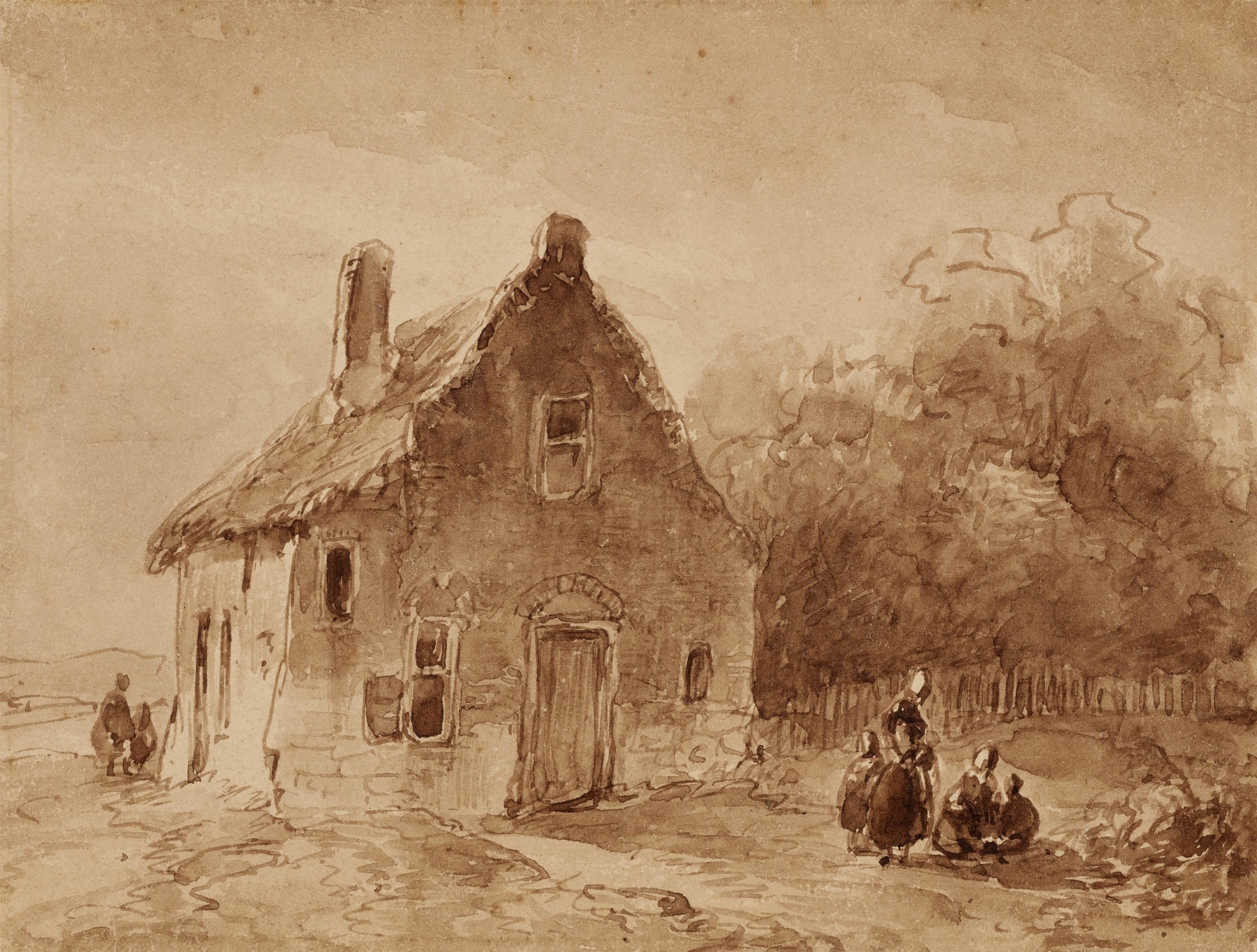 Landschaft mit Haus und Staffage, by Andreas Schelfhout, public domain