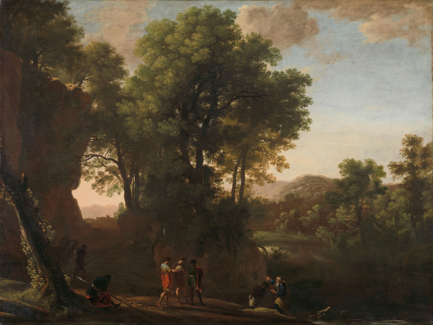 Landscape with the baptism of the eunuch, oil on canvas by Herman van Swanevelt