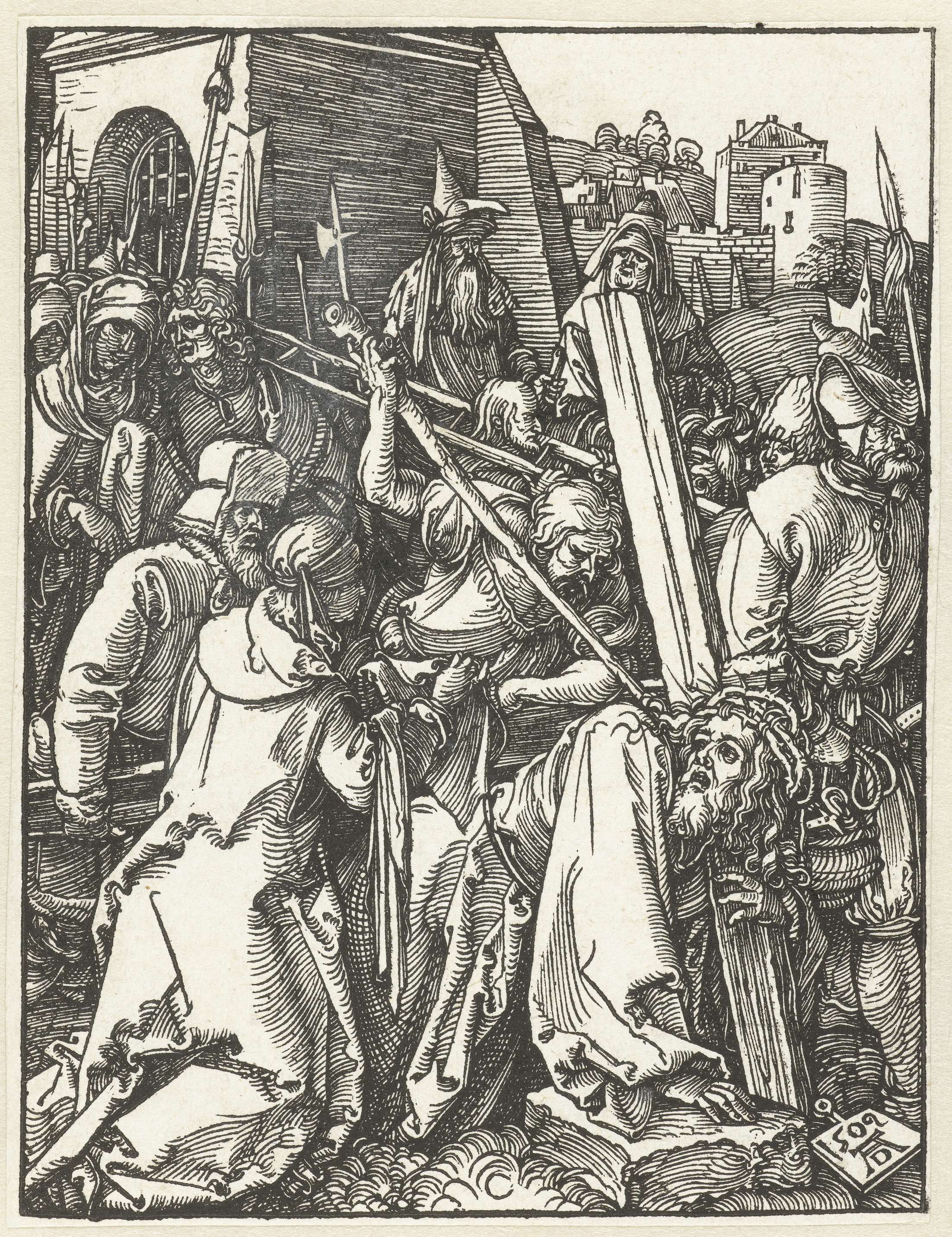 Kruisdraging by Albrecht Dürer, paper medium, depicting a figure carrying the cross.