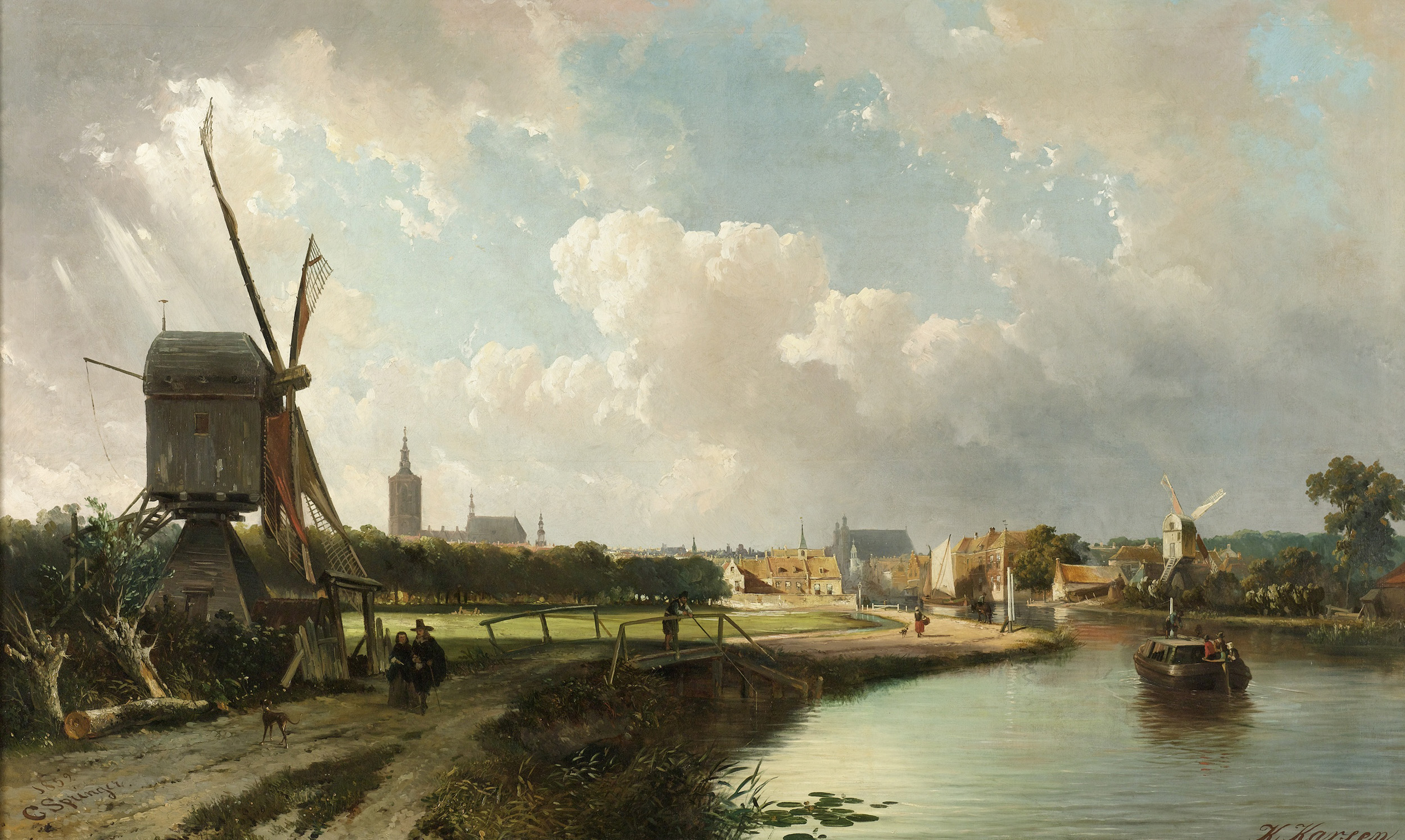 View of The Hague from the Delftse Vaart, oil on canvas by Cornelis Springer