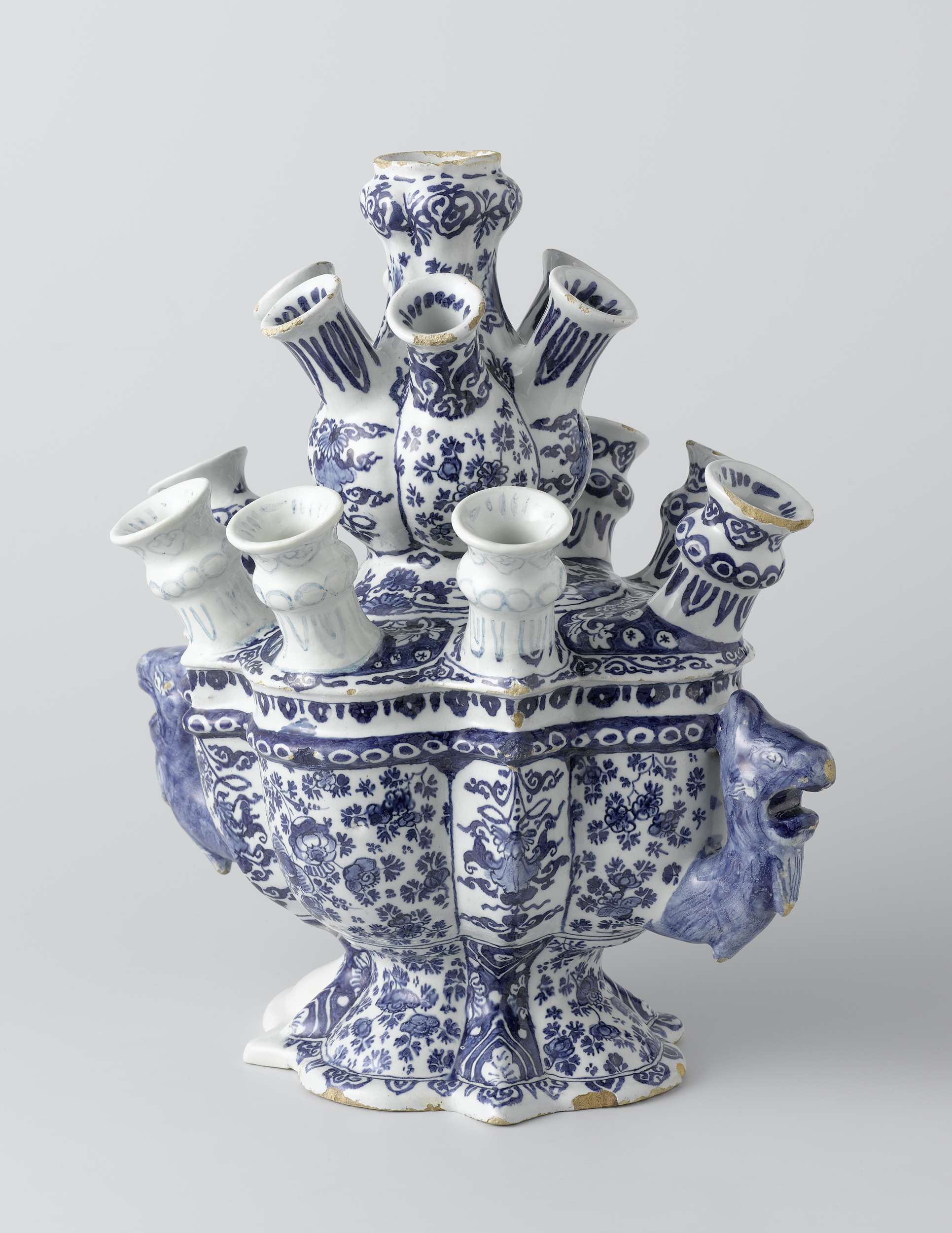 Flower holder by De Metaale Pot, earthenware with floral motifs