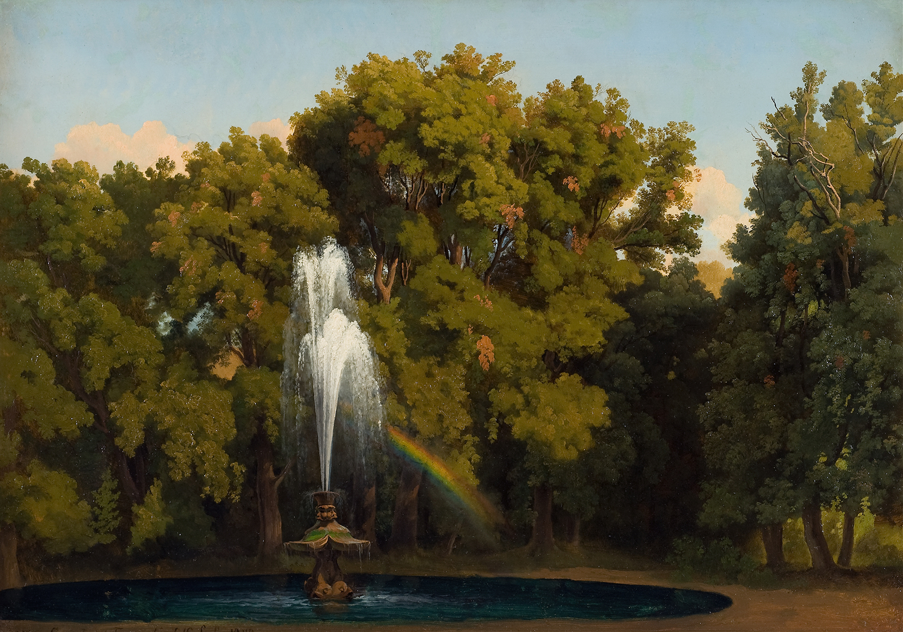In the Park, Frascati by Gustaf Wilhelm Palm, oil on canvas depicting figures under trees.