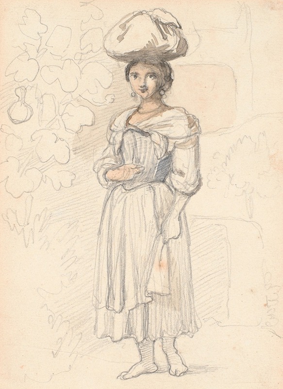 A portrait of a standing Italian woman by Wilhelm Marstrand.