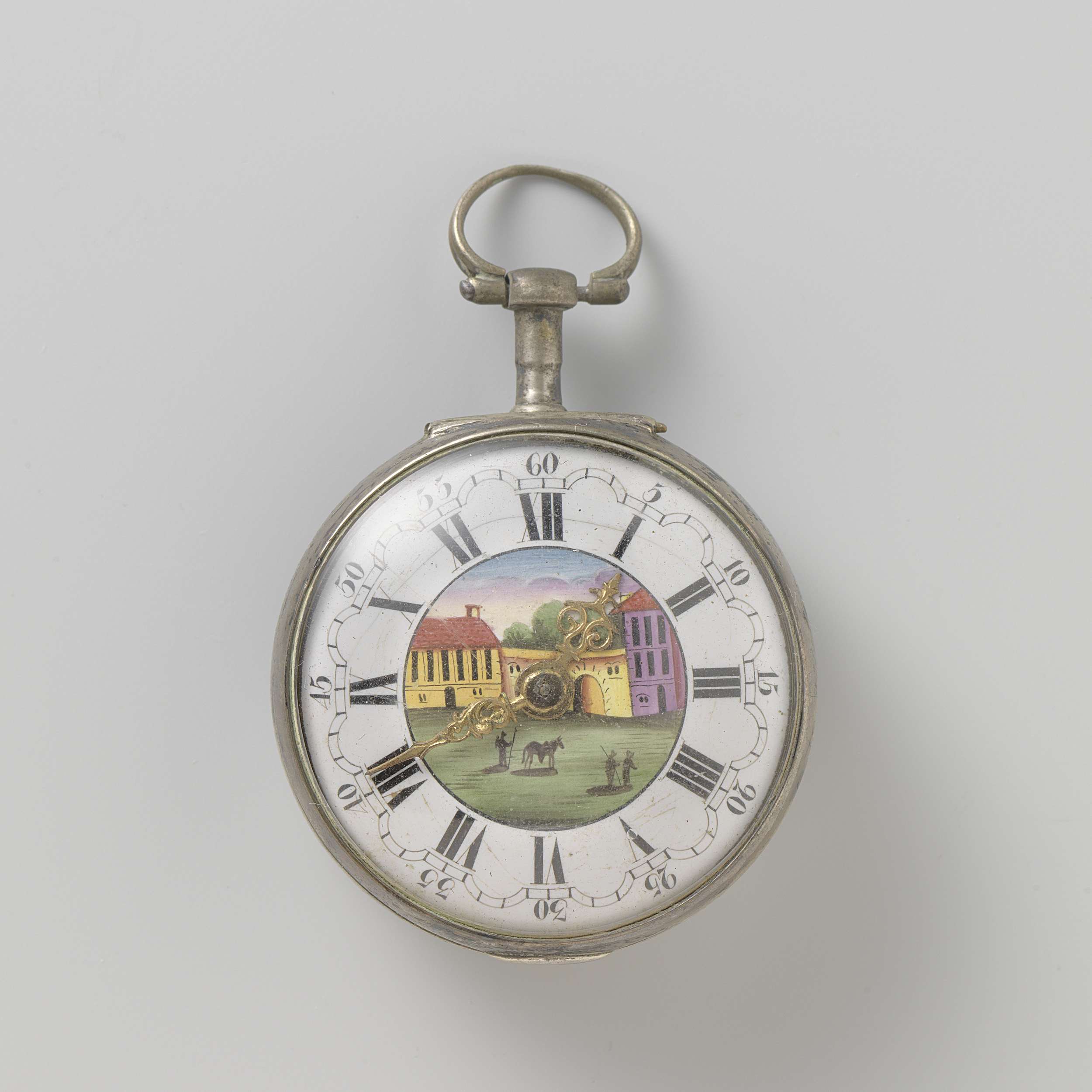 Herenhorloge by Joseph Fly, metal decorative art featuring an intricate hourglass.