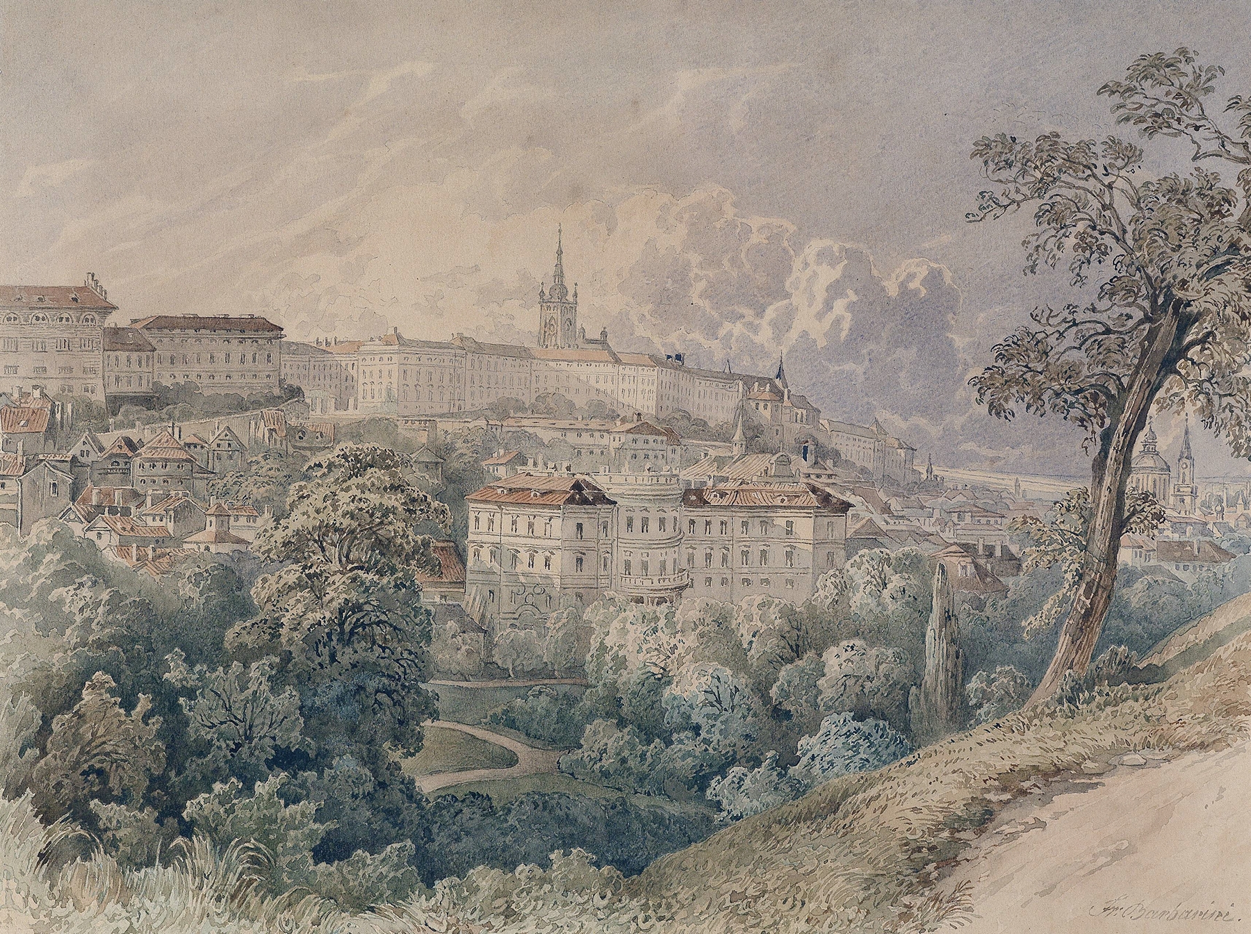 Landscape view of Prague at sunset by Franz Barbarini, unknown medium.