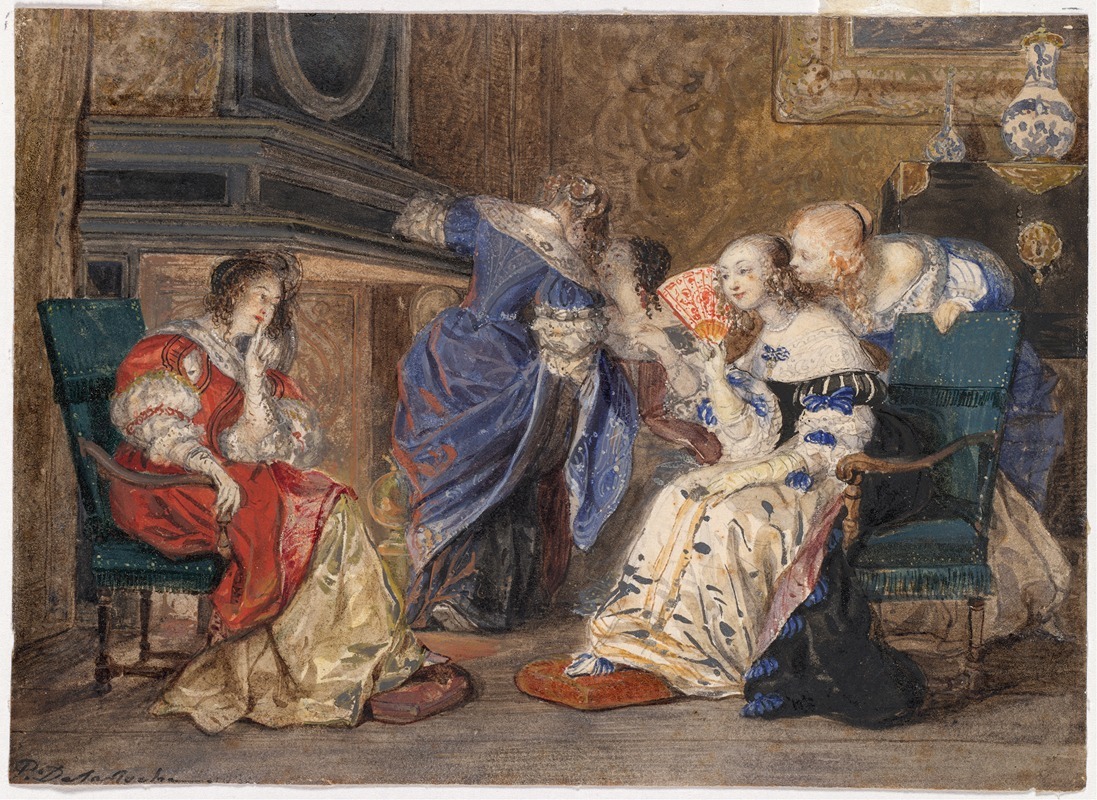 A painting depicting women in a domestic setting.