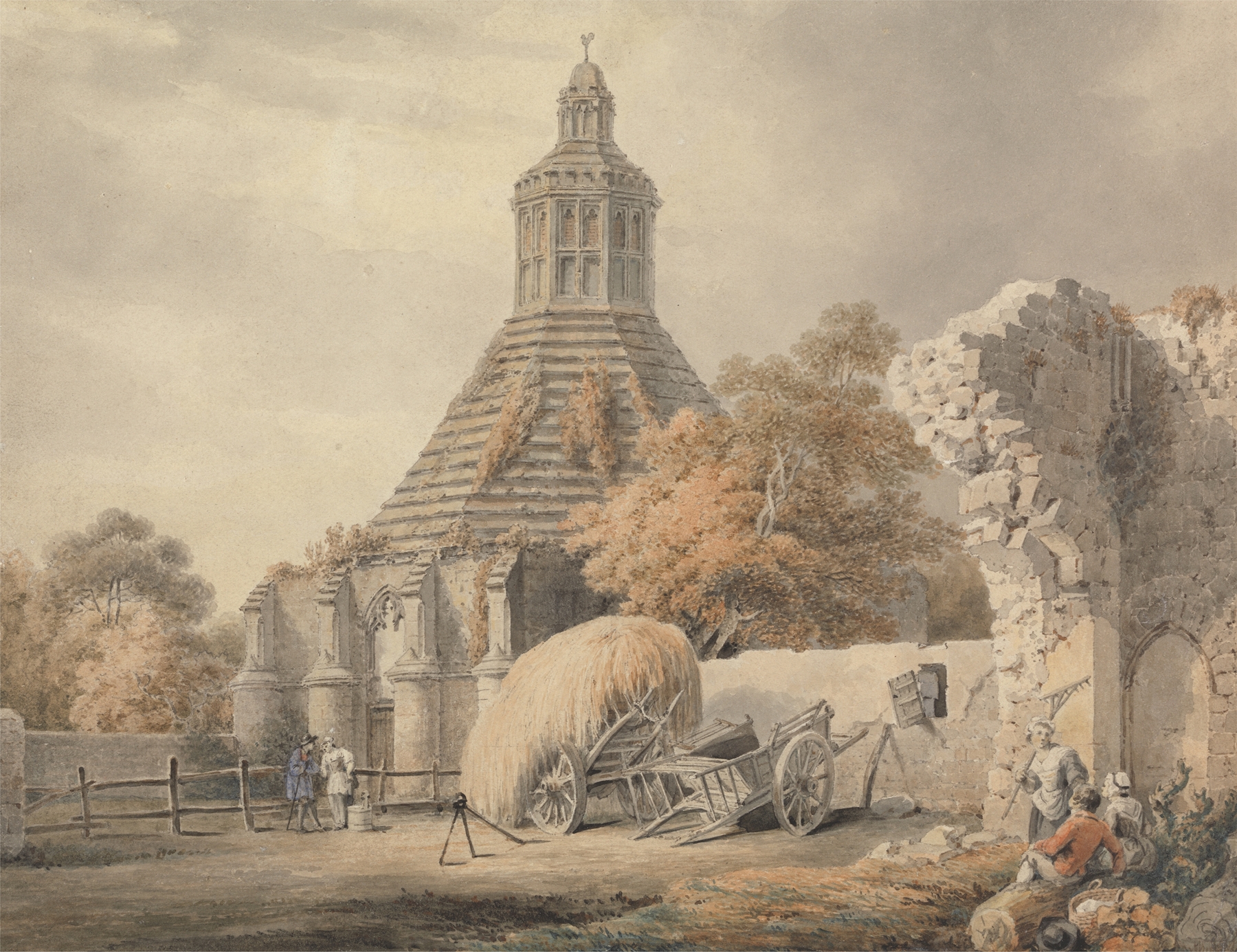 Abbot’s Kitchen, Glastonbury, by Michael Angelo Rooker, public domain
