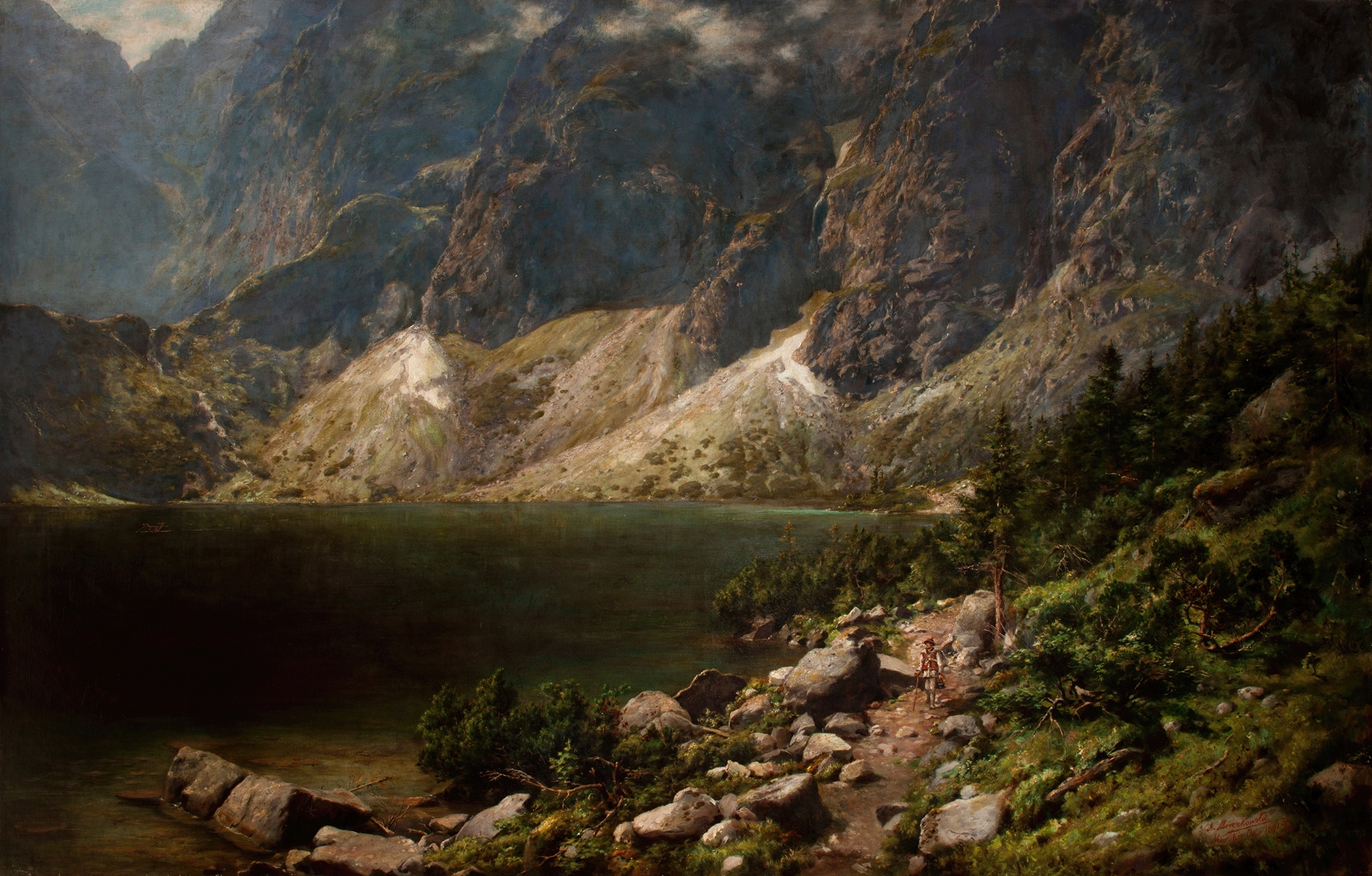 Morskie Oko Lake landscape by Aleksander Mroczkowski, oil on canvas