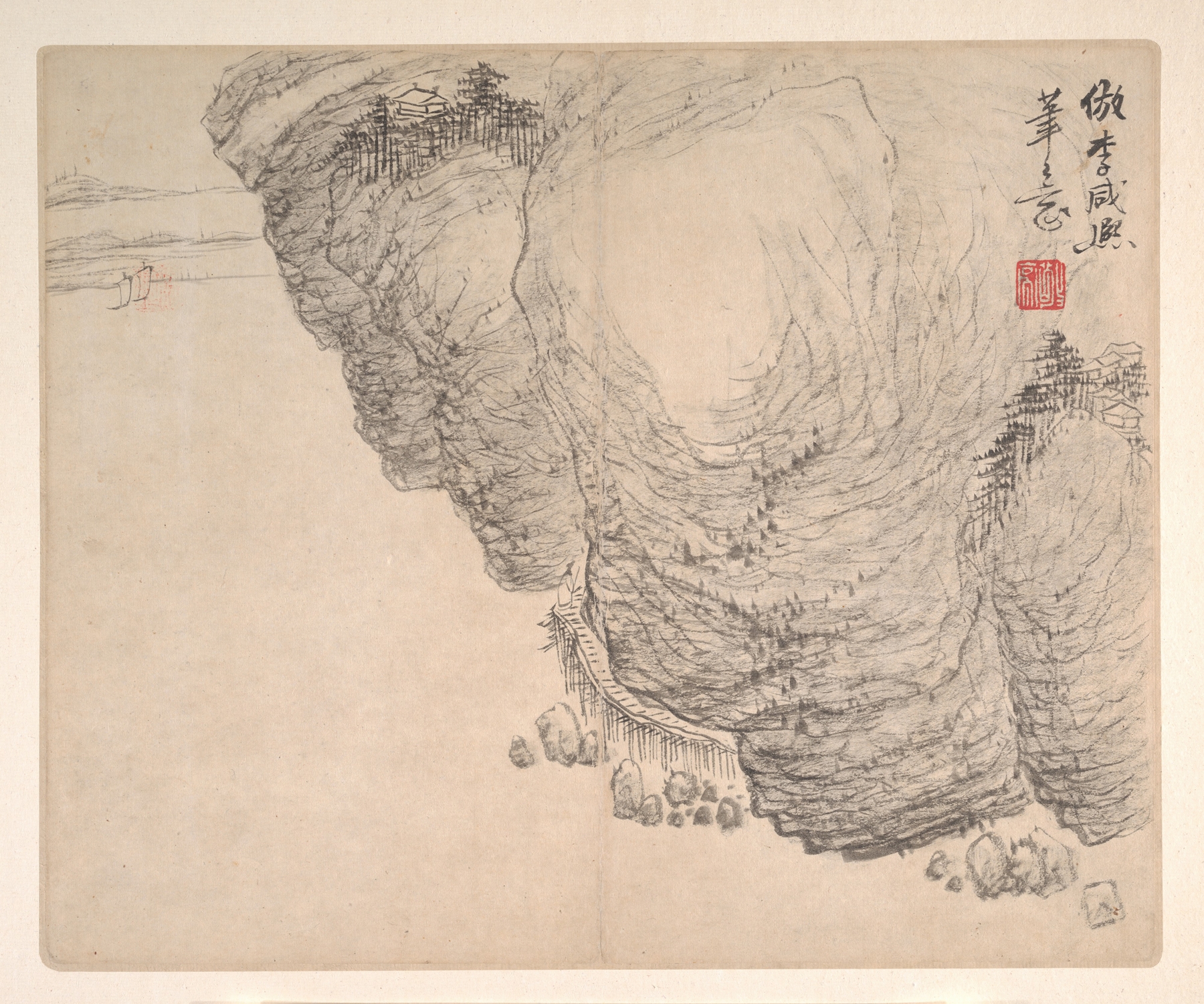 Landscapes after Ancient Masters Pl.10, by Mei Qing, public domain