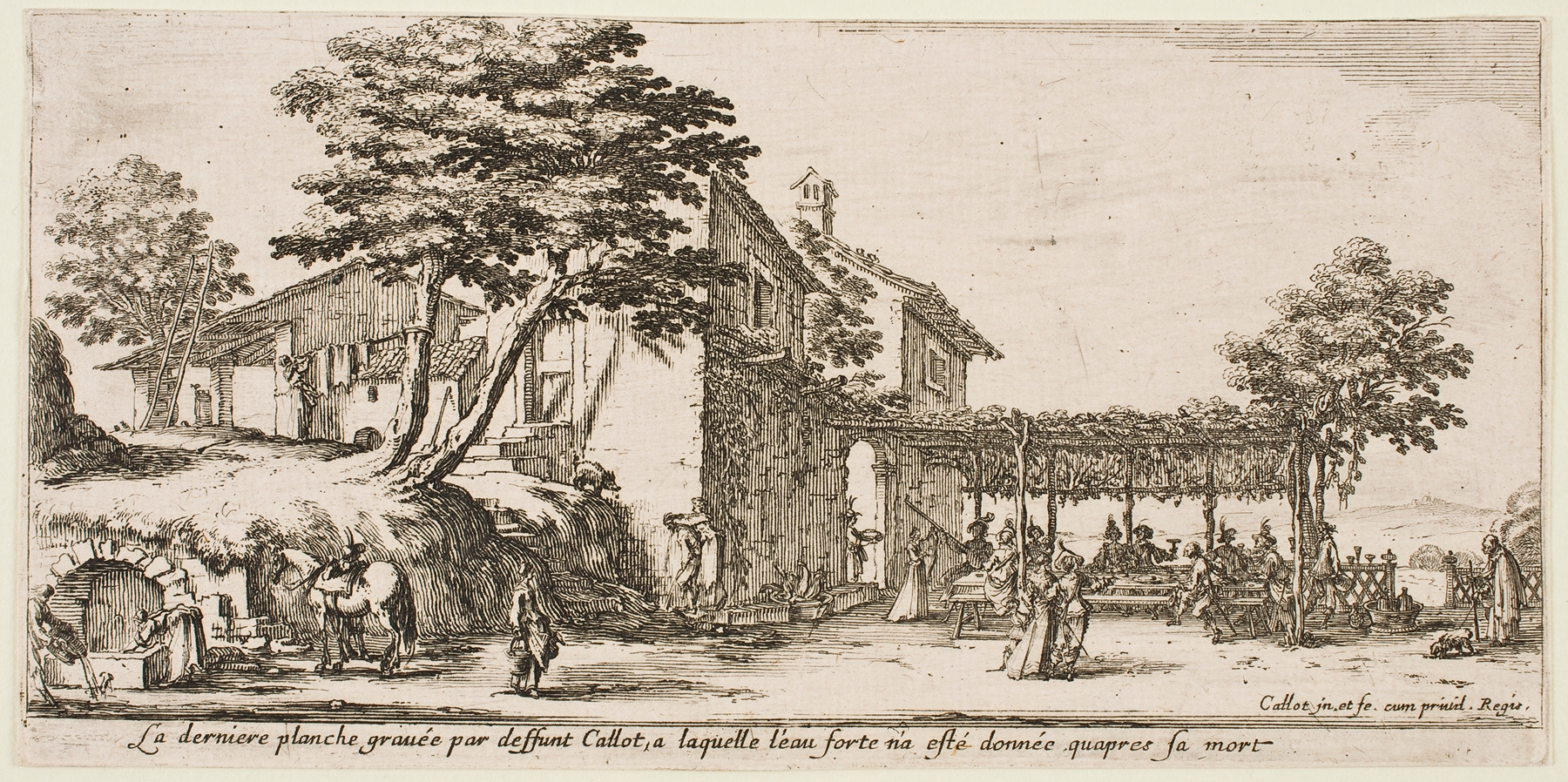 The Little Vine Arbour etching by Jacques Callot depicting lush foliage and a tranquil landscape.