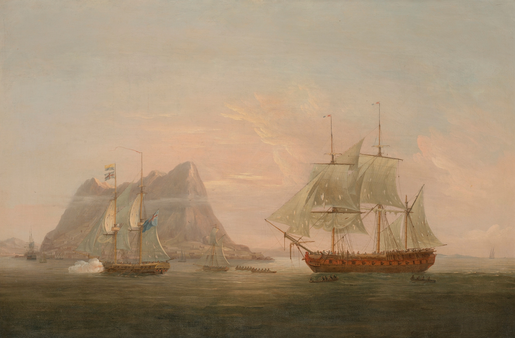 Marine scene depicting H.M. Brig Espoir by Thomas Whitcombe, oil painting