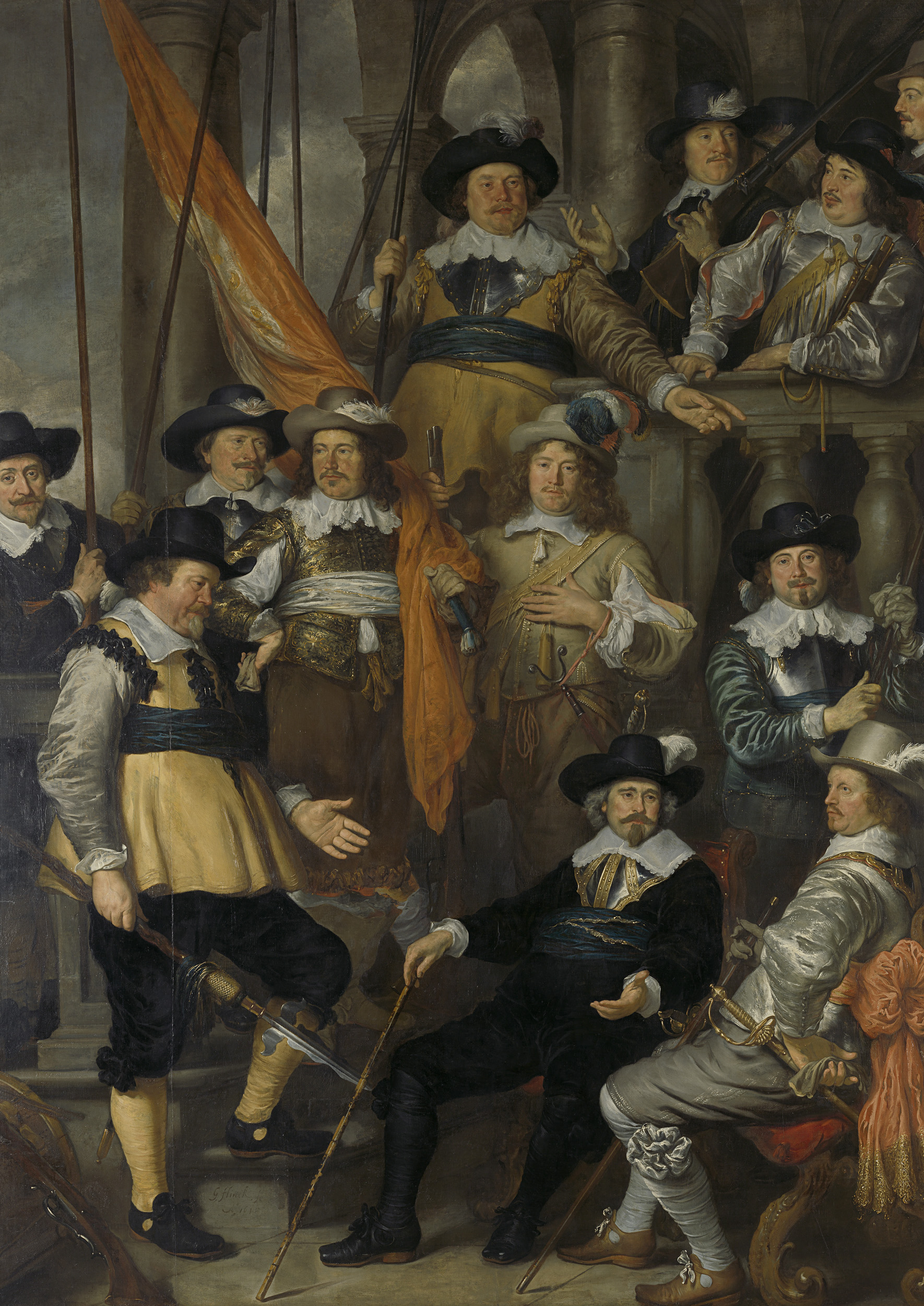 Historical oil painting by Govert Flinck depicting civic guardsmen in Amsterdam