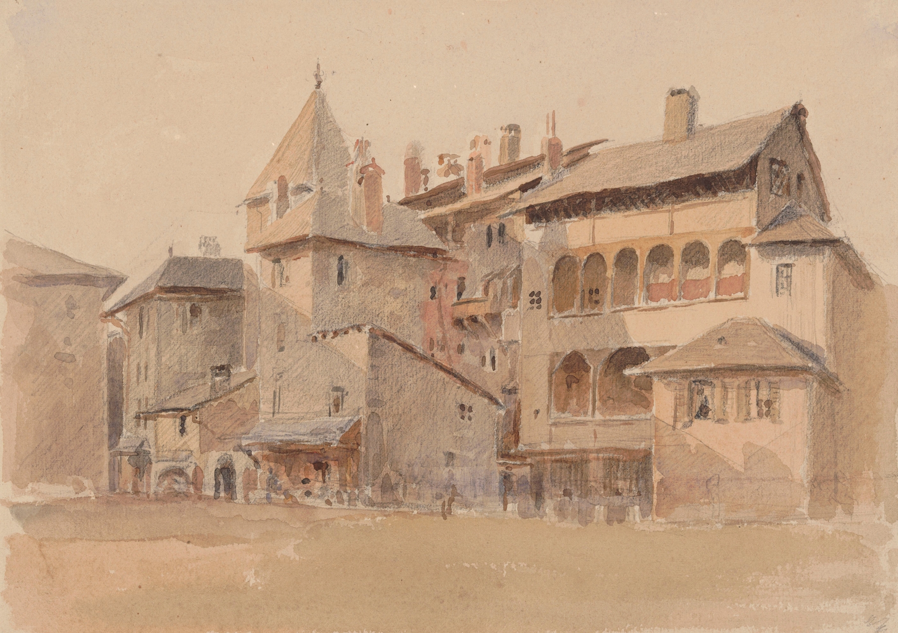 Palace by Joseph Borio, Romanticism, depicting an imposing structure with muted tones and soft light