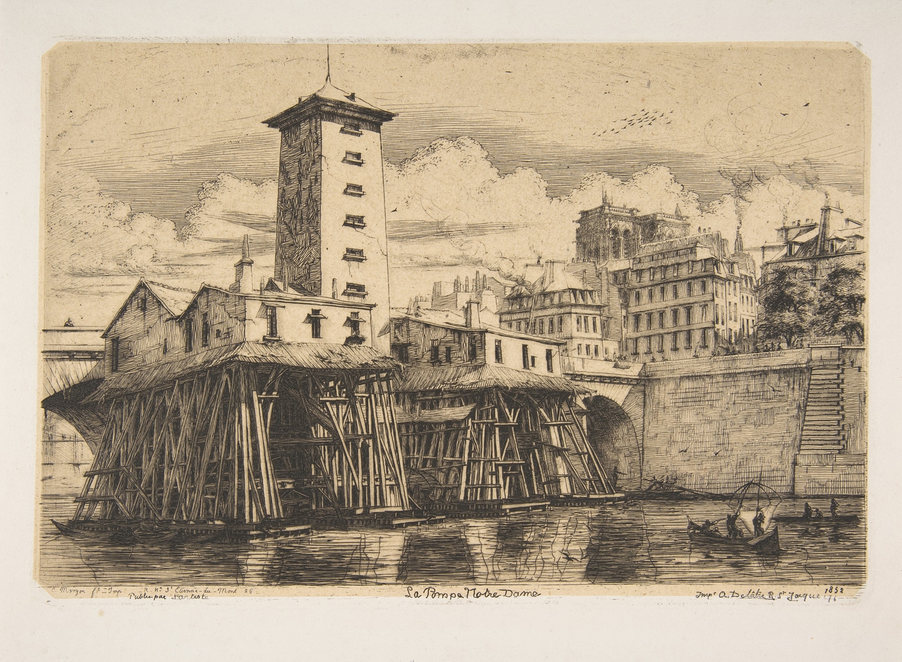 The Nôtre-Dame Pump, Paris, by Charles Meryon, public domain