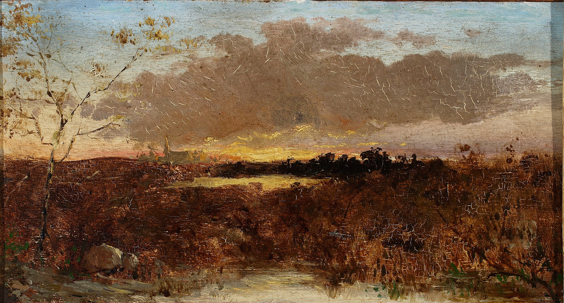 View of marshes at sunset, oil painting by Maksymilian Gierymski