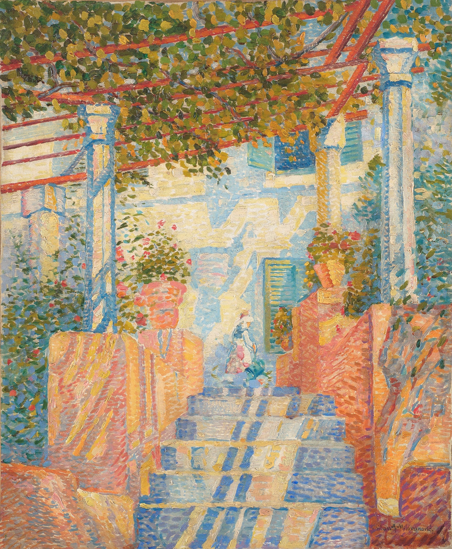 Expressionism landscape by Milan Milovanović, Red Terrace, featuring vibrant red hues and earth tones.