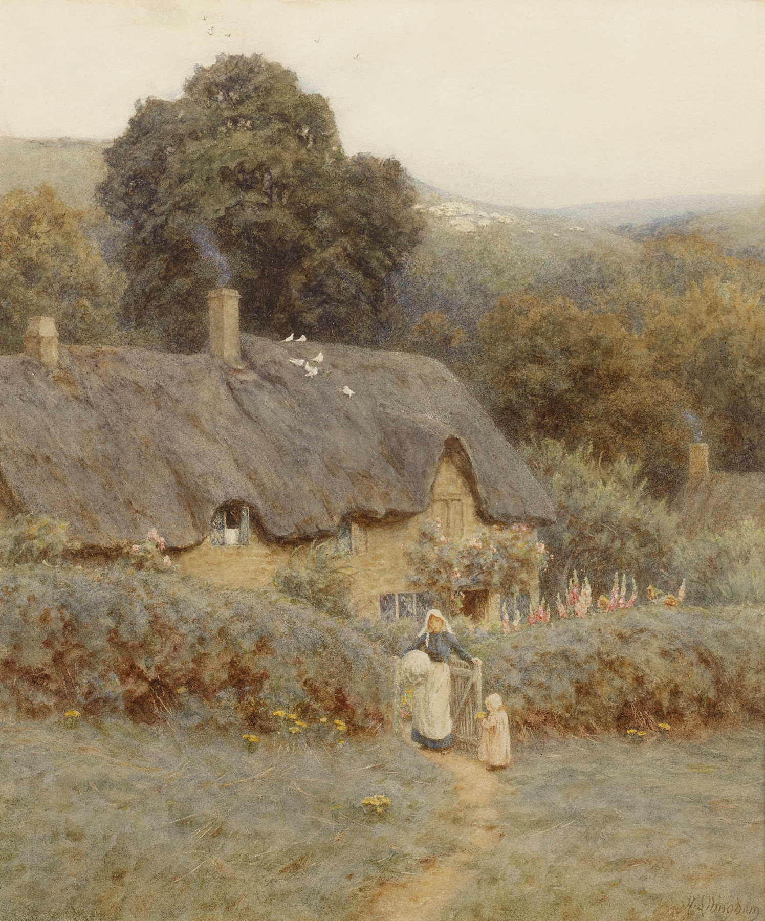 A Gloucestershire cottage under the Cotswold Hills, Victorian style by Helen Allingham
