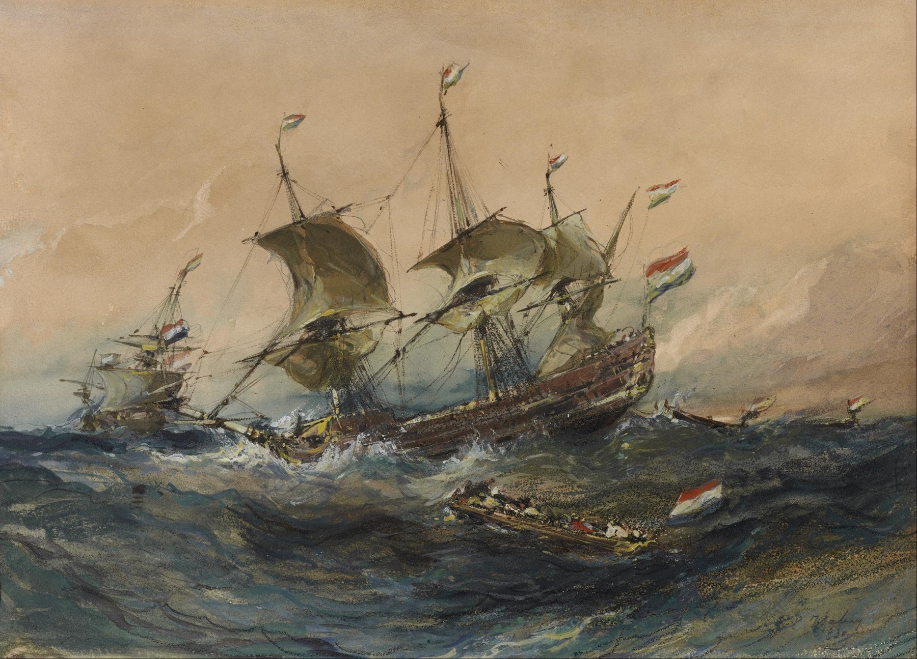Dutch Ships in a Storm, by Eugène Isabey, public domain