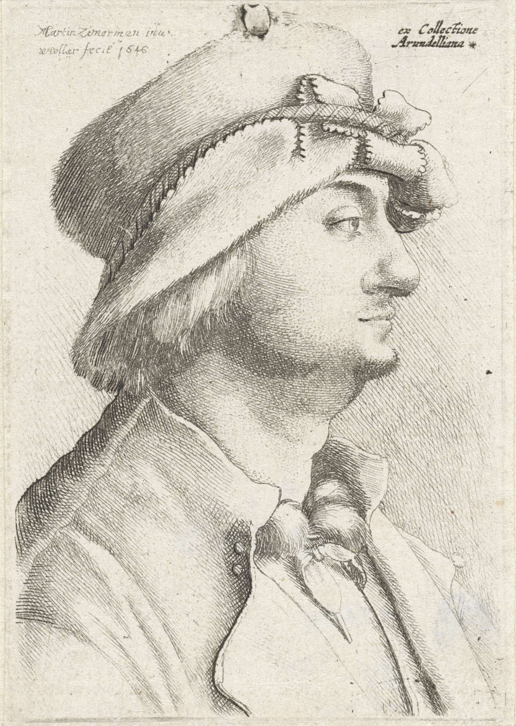 Portrait of a man with a felt hat, etching by Wenceslaus Hollar
