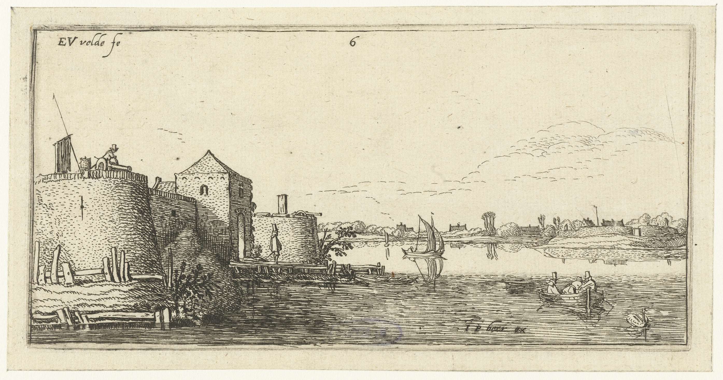 Fort met verdedigingswerken van Tholen aan de Schelde, etching by Esaias van de Velde