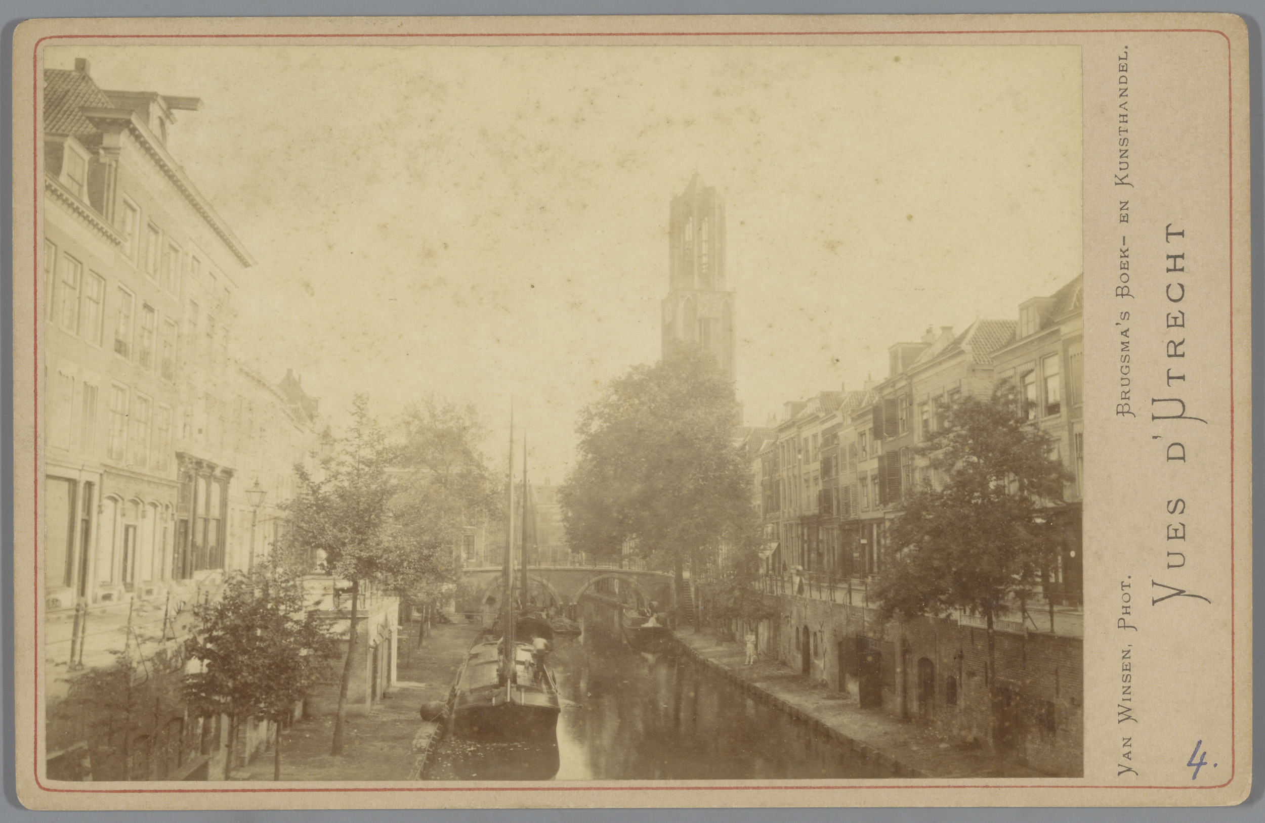 Landscape of Utrecht with canal and Dom Tower, albumen print by Van Winsen