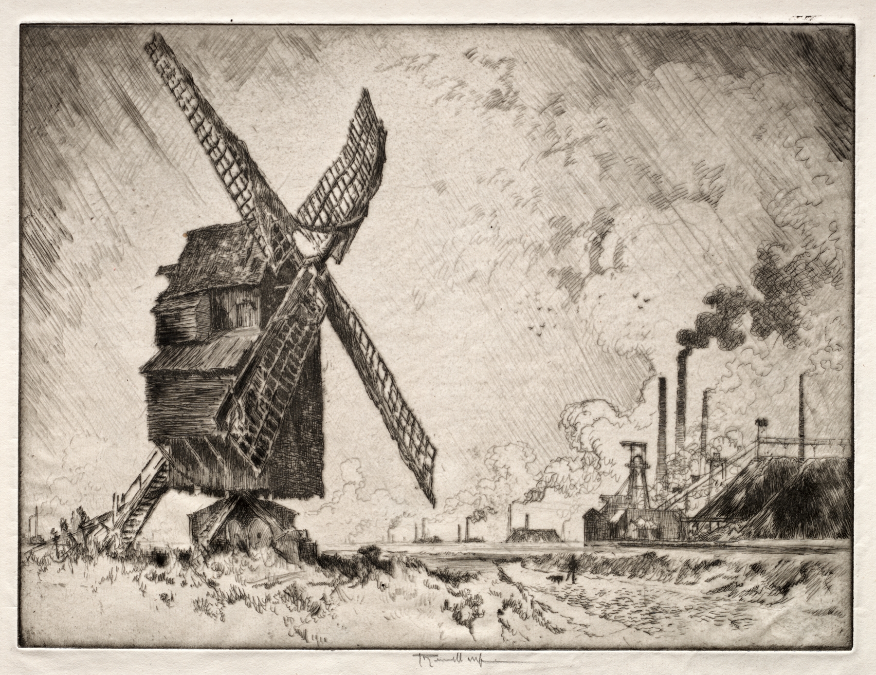 Landscape of Old and New Mills in Valenciennes, France by Joseph Pennell, medium unknown