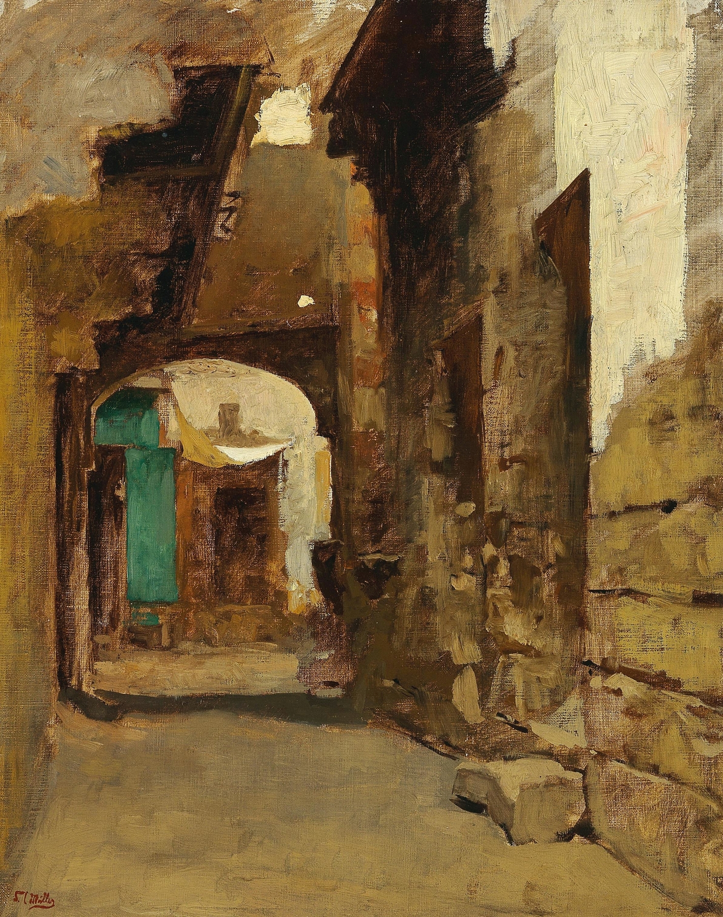 Oriental Street by Leopold Carl Müller, oil on canvas depicting figures in traditional garb in a bustling street.