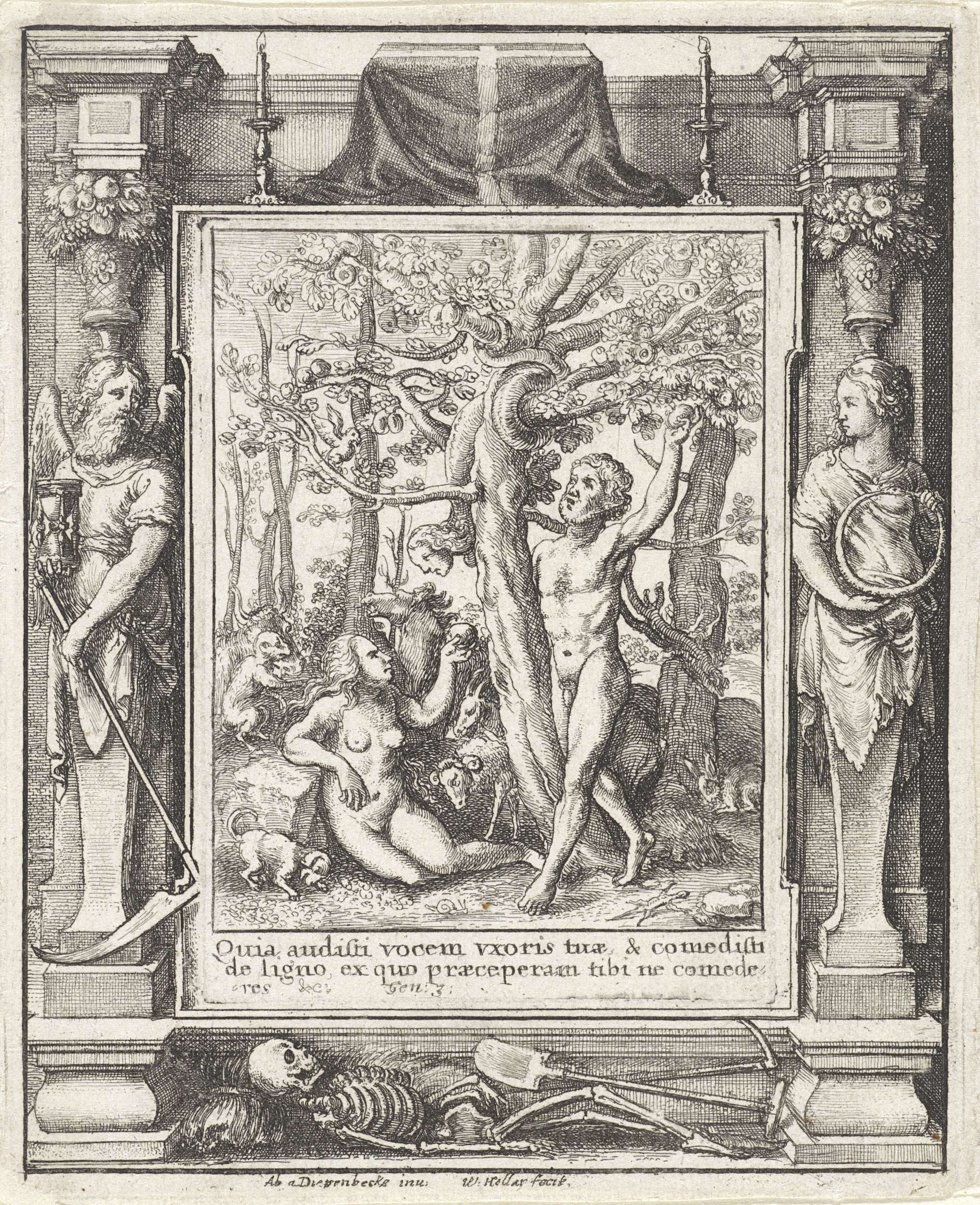 Figurative etching by Wenceslaus Hollar featuring intricate lines and light.