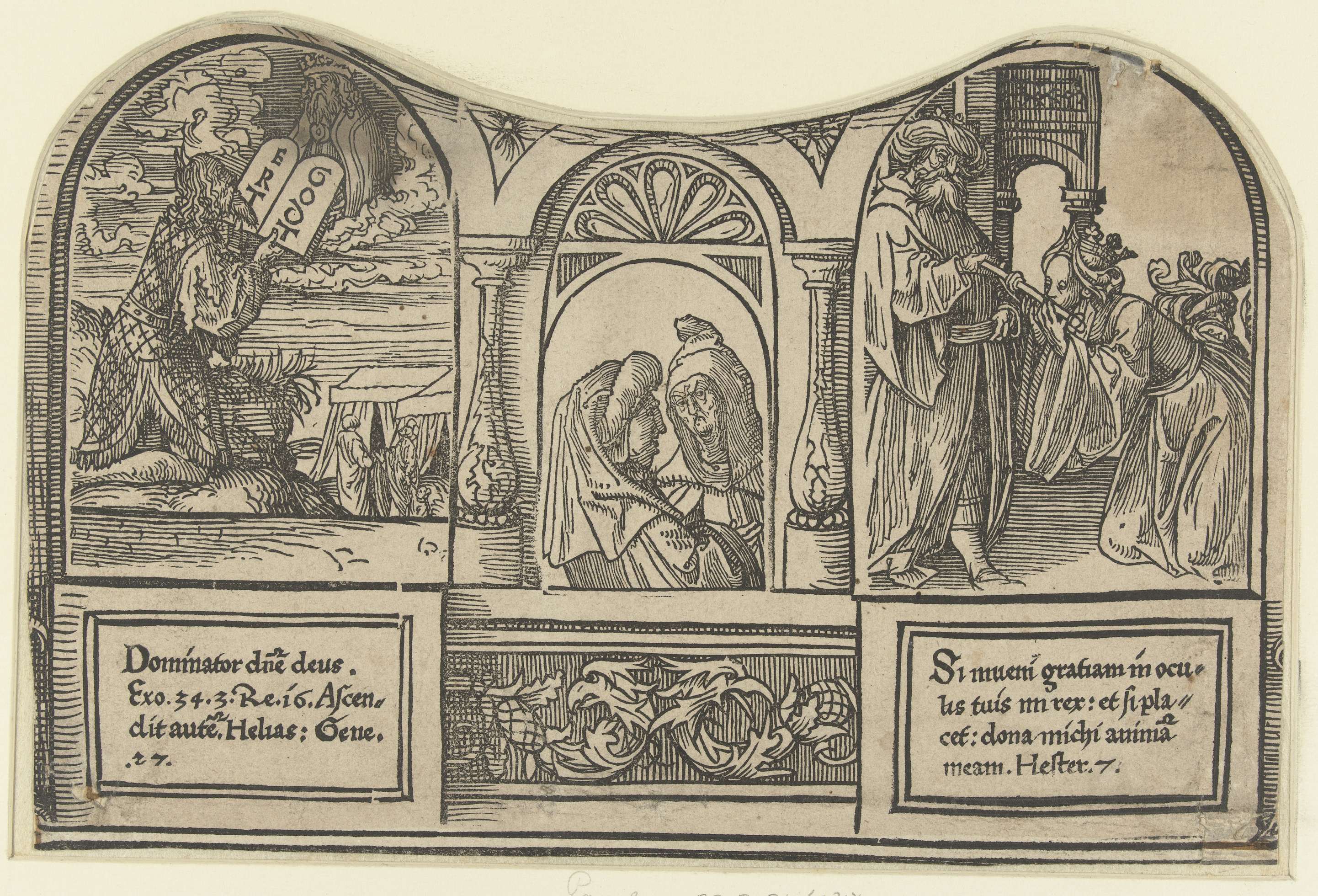 Religious scene with Moses and Esther, paper by Jacob Cornelisz van Oostsanen